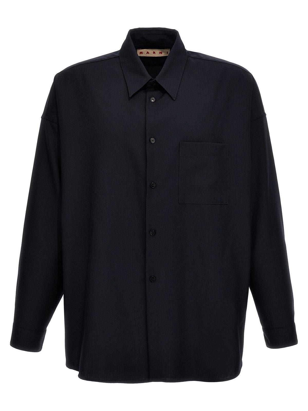 Shop Marni Patch-pocketed Long-sleeved Shirt In Black