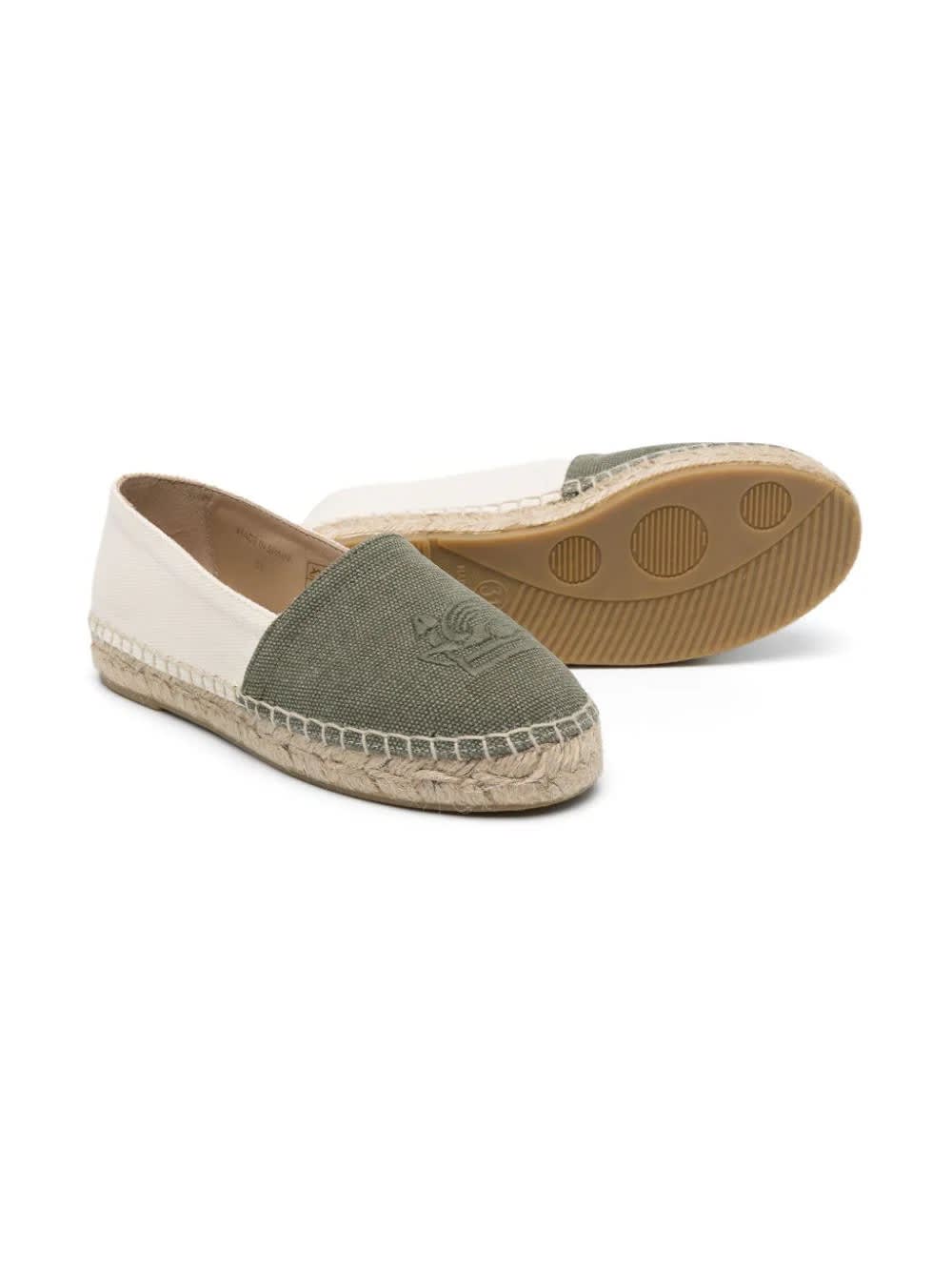 Shop Etro Green And Beige Espadrilles With Logo
