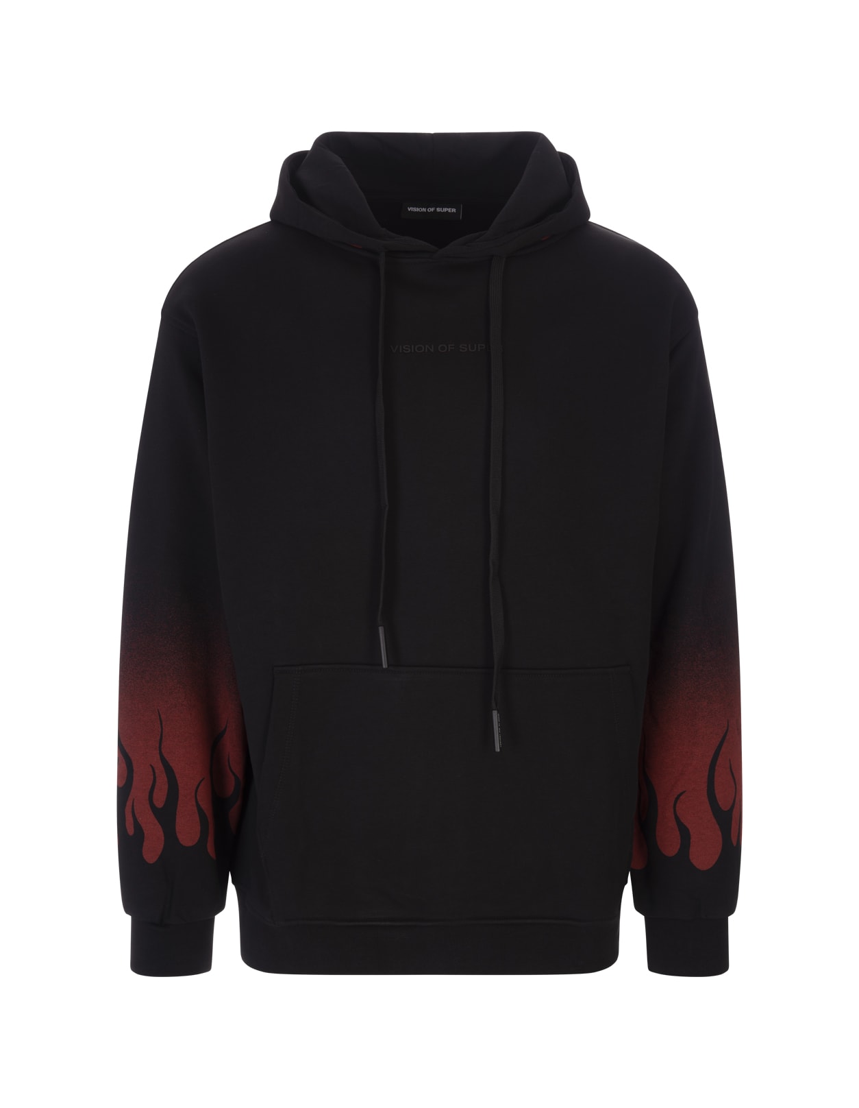 Vision of Super Man Black Hoodie With Negative Red Flames