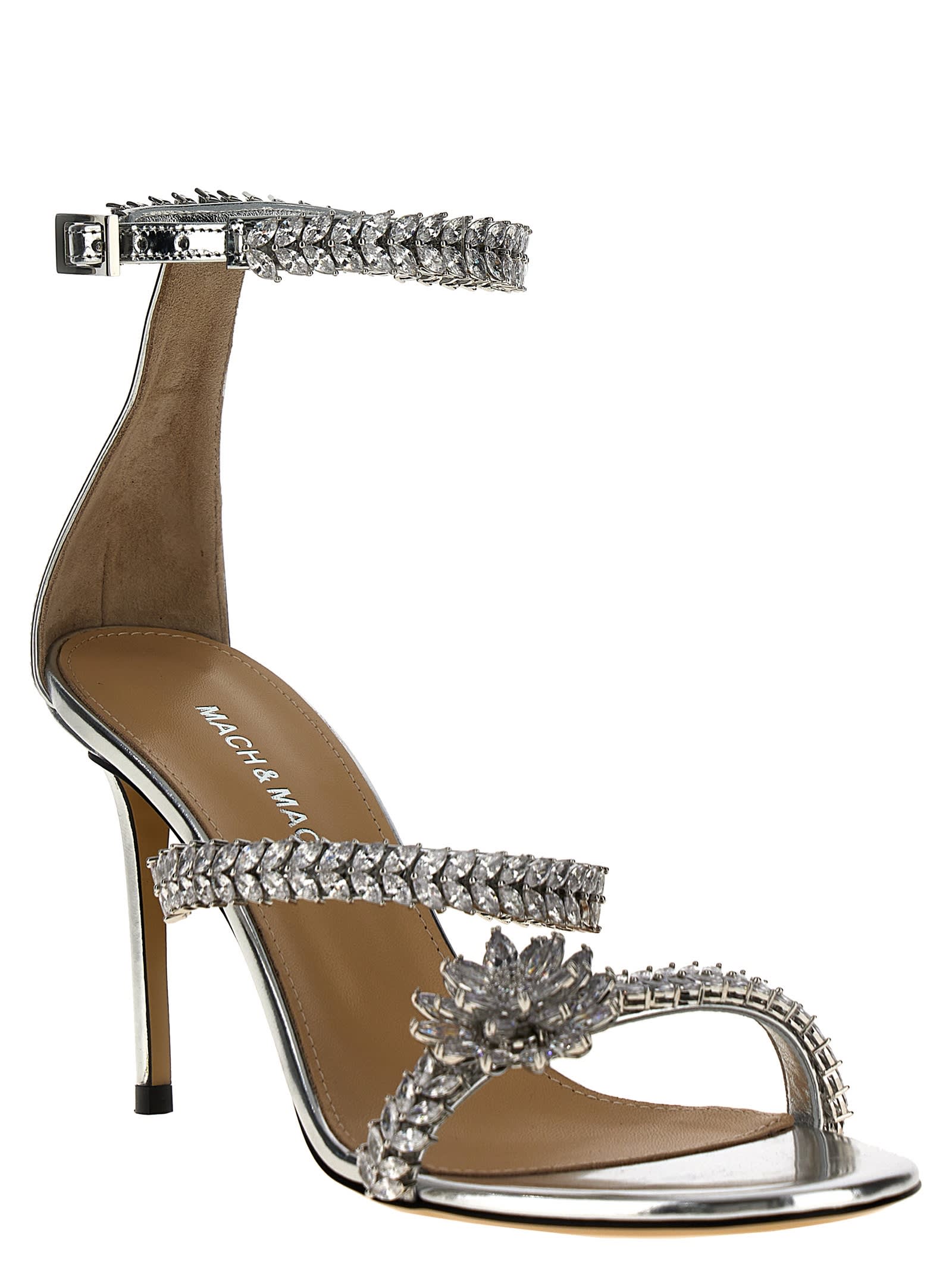 Mach & Mach Lotus Sandals In Silver
