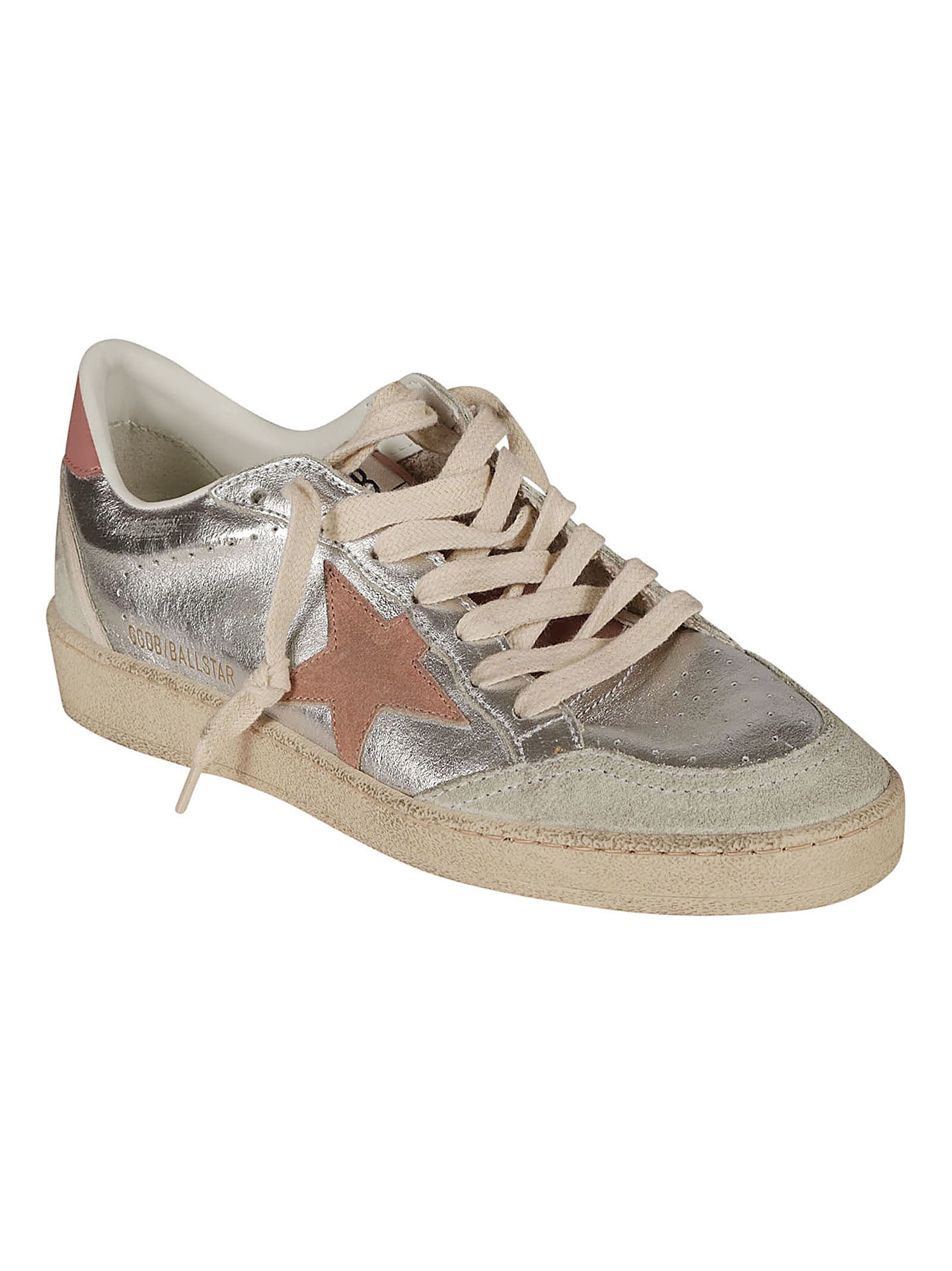 Shop Golden Goose Ball Star Sneakers In Silver/ash Rose