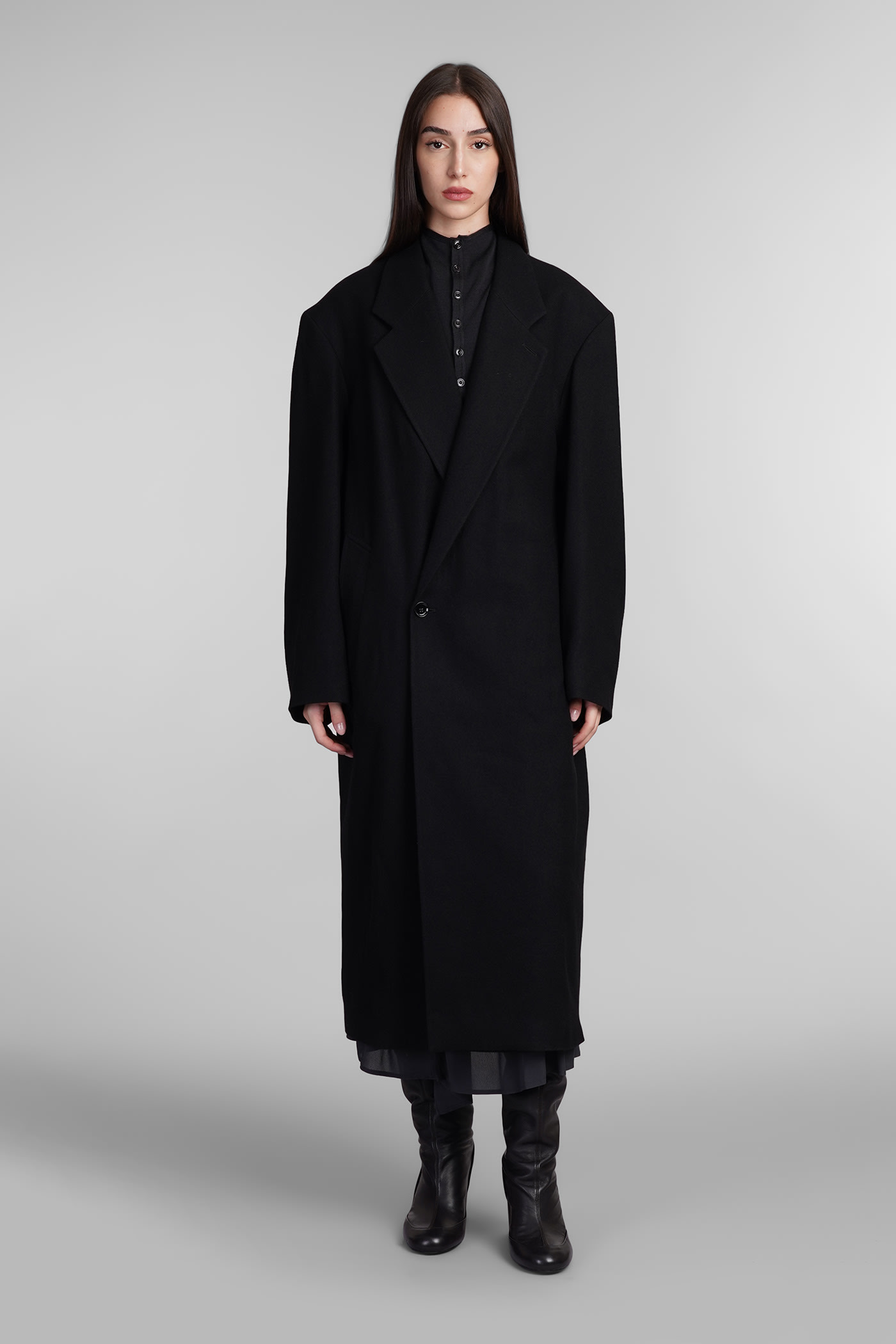 Shop Lemaire Coat In Black Wool