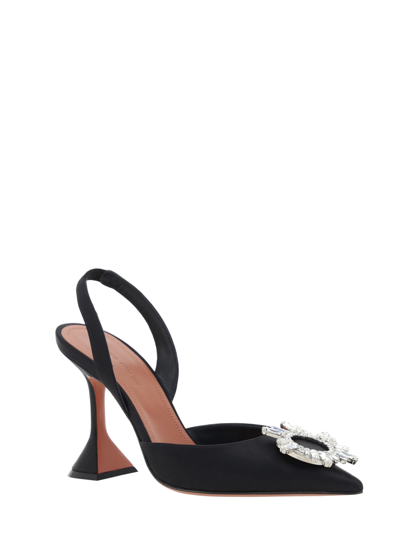 Amina Muaddi Rosie Crystal-embellished Satin Slingback Pumps In Satin Black/white