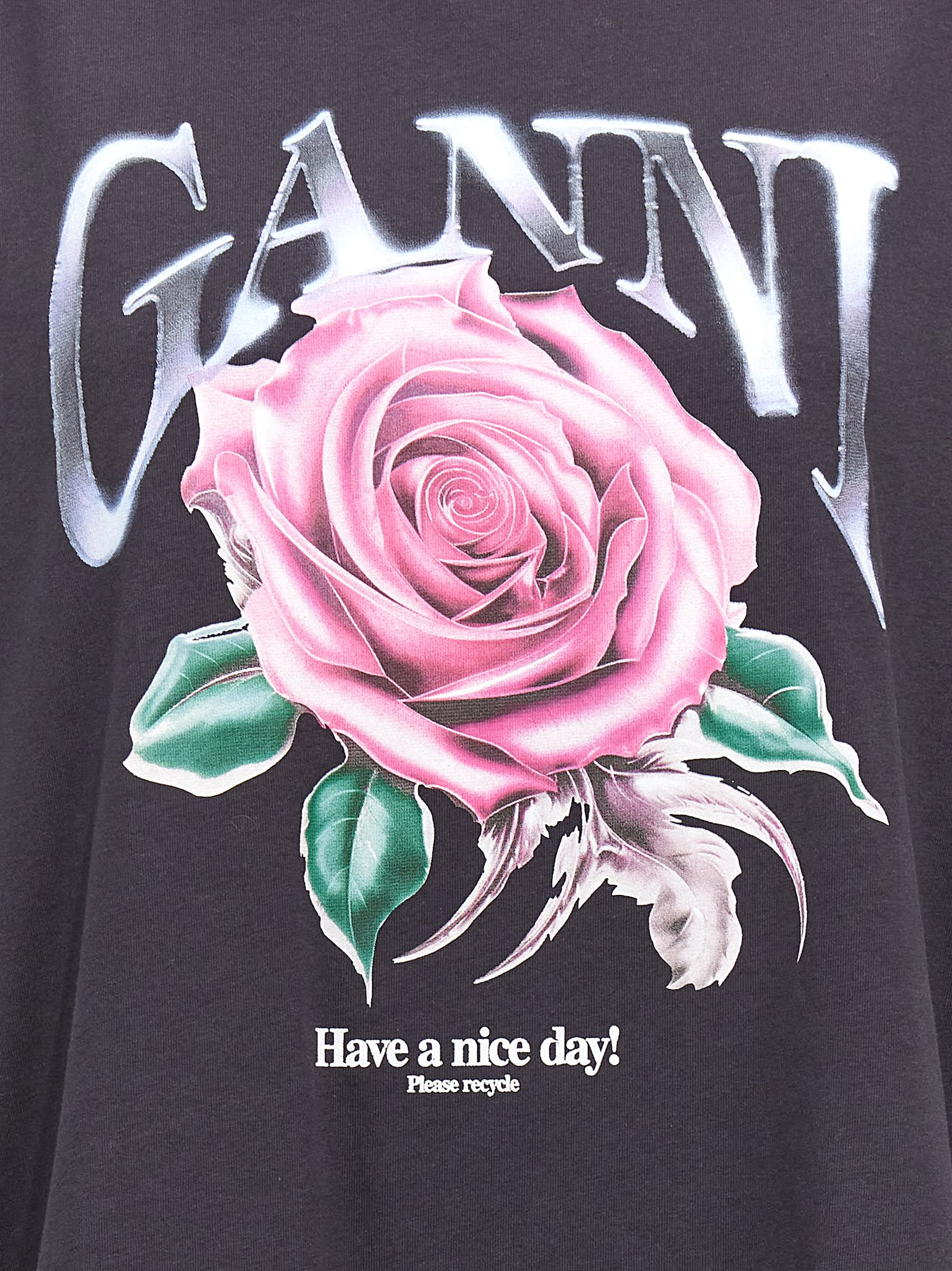 Shop Ganni Rose T-shirt In Grigio