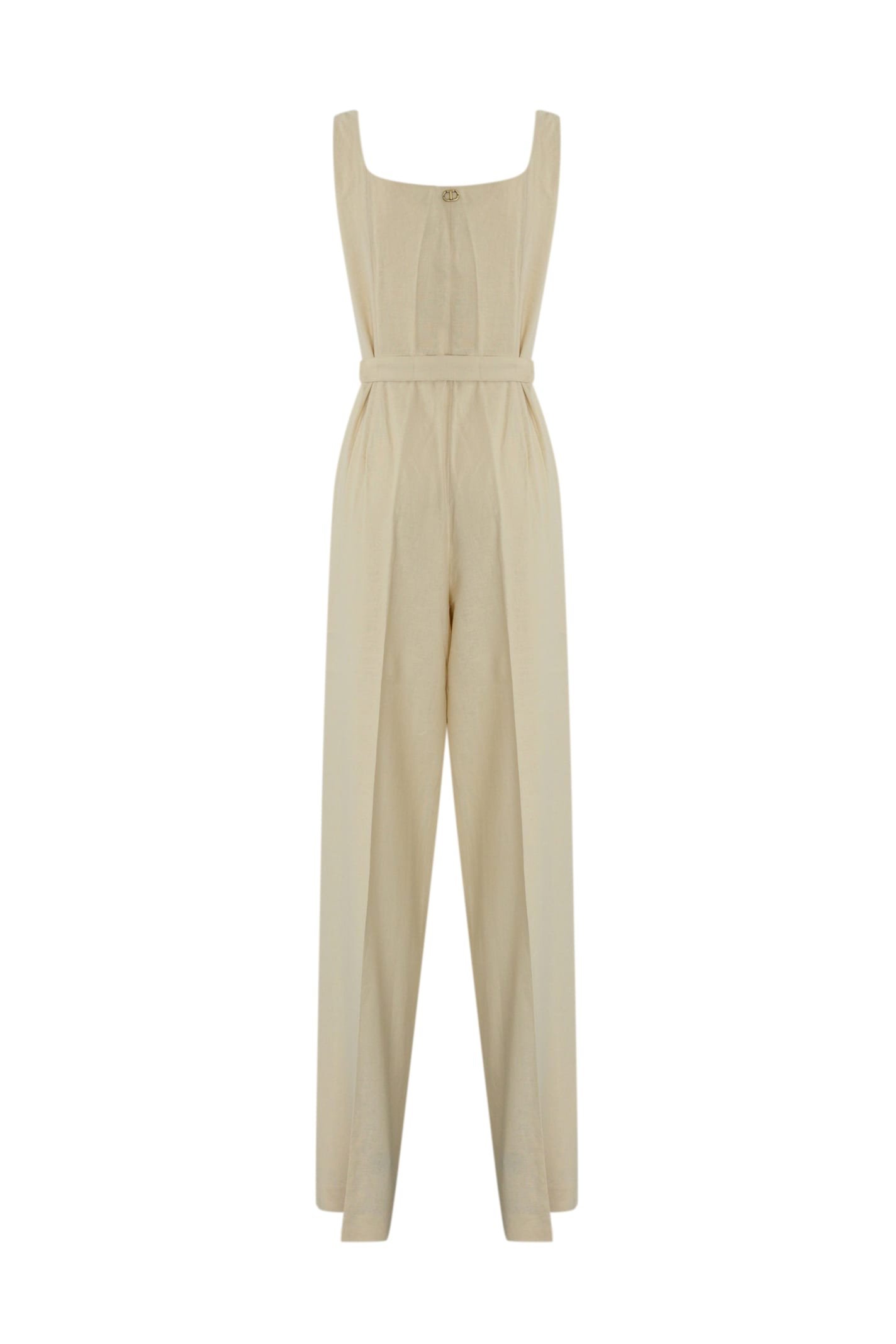 TWINSET LINEN BLEND JUMPSUIT WITH EMBROIDERY AND BELT TWINSET