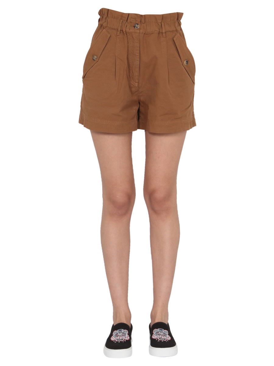Shop Kenzo Cotton Bermuda With Wrapped Waist In Brown