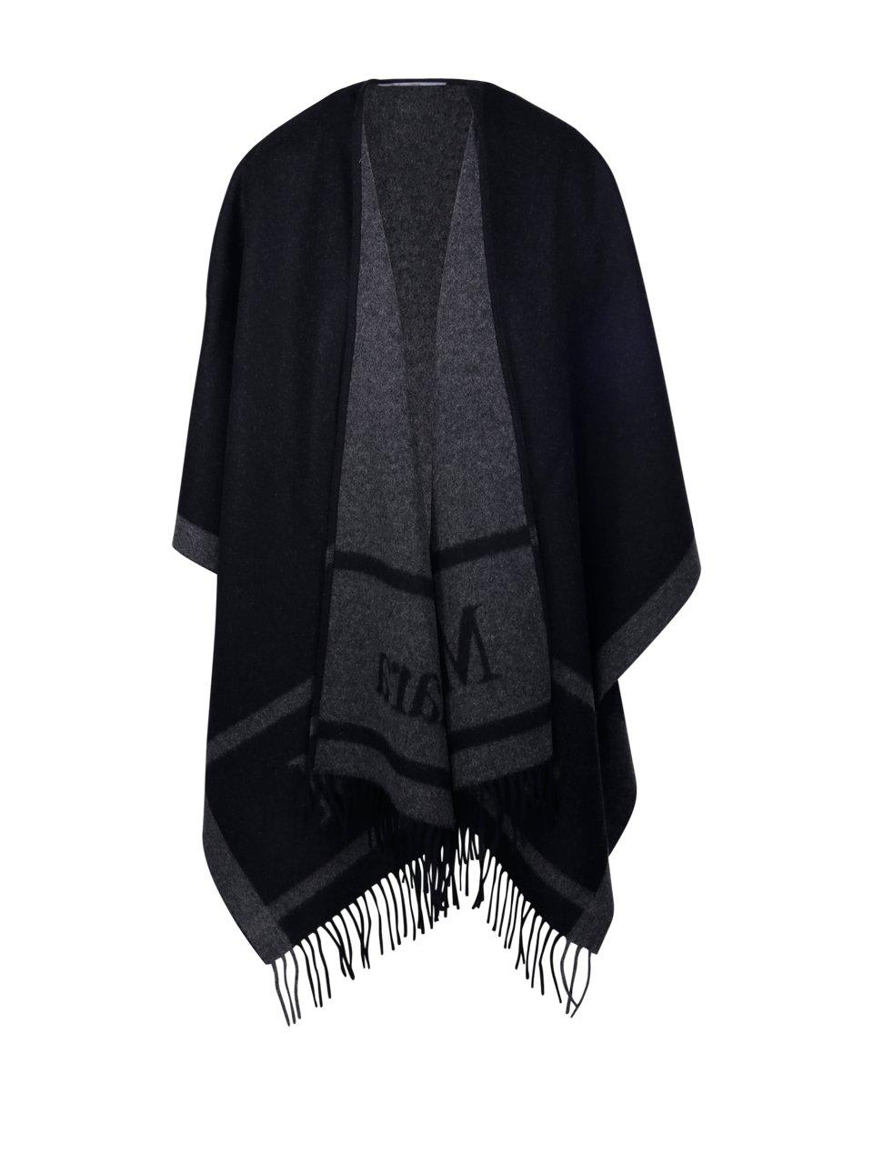 Shop Max Mara Logo Detailed Fringed Cape In Nero