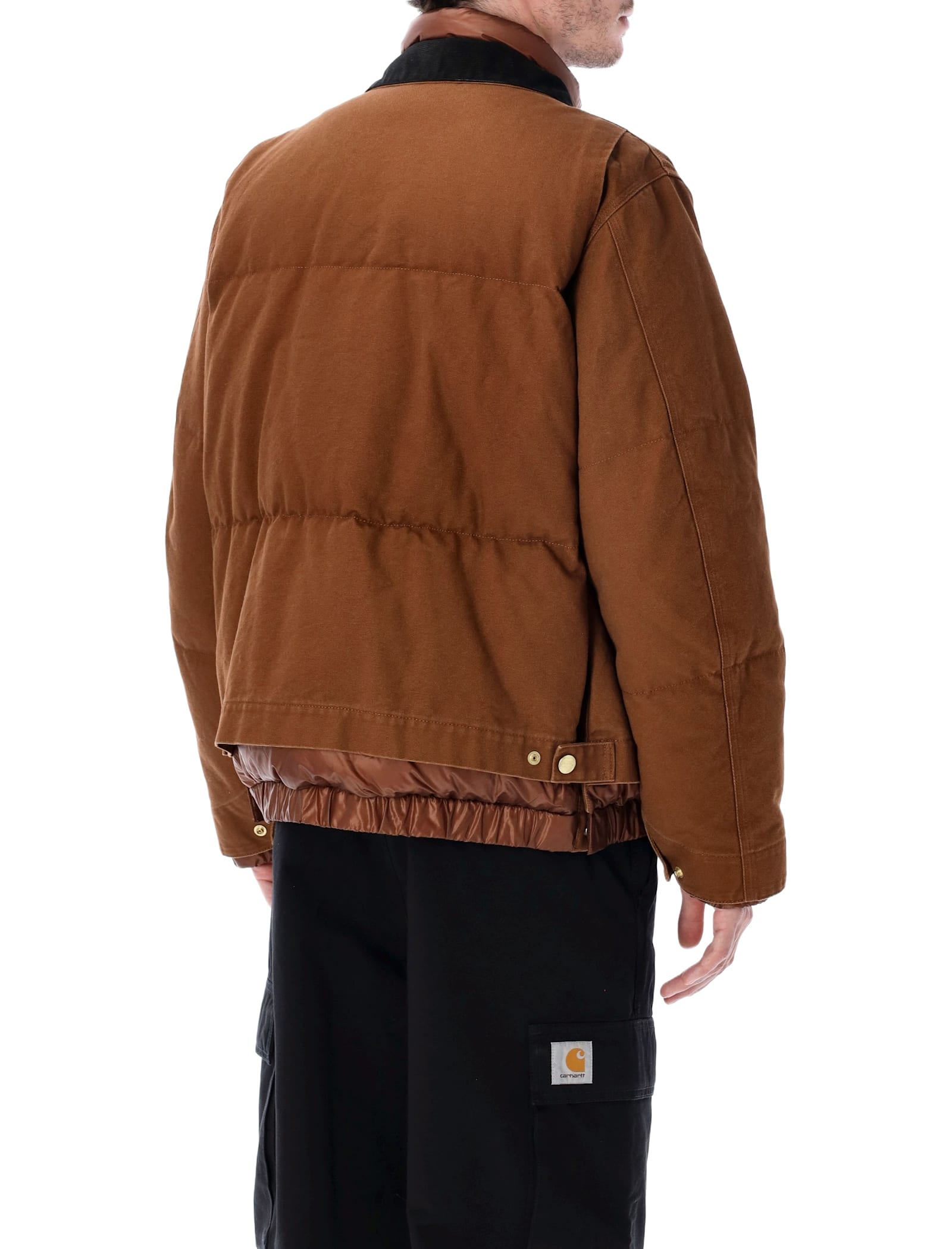 Sacai X Carhartt Wip Washed Duck Down Puffer Jacket In Brown