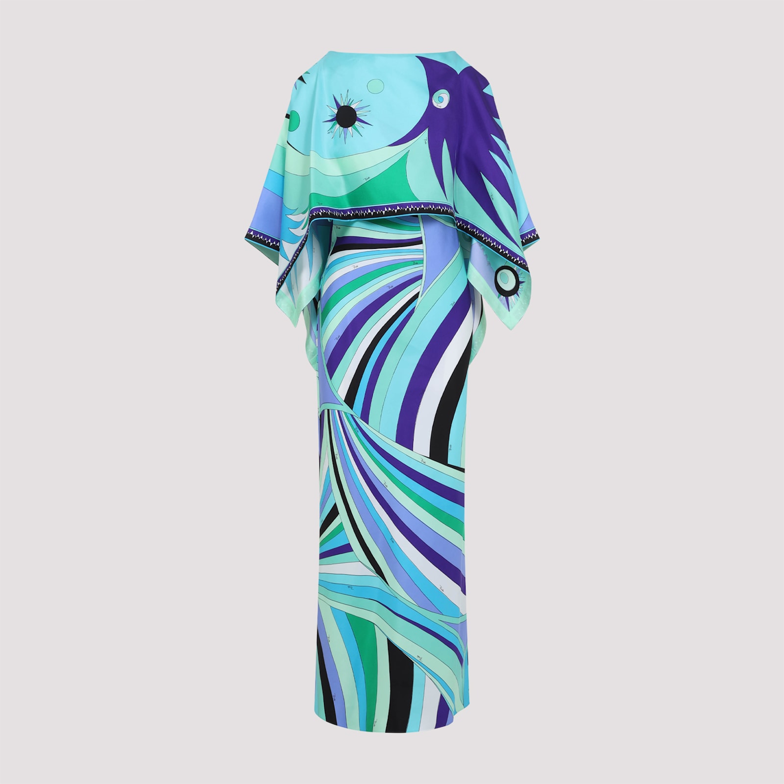 Pucci Iride Print Long Silk Dress With Cape