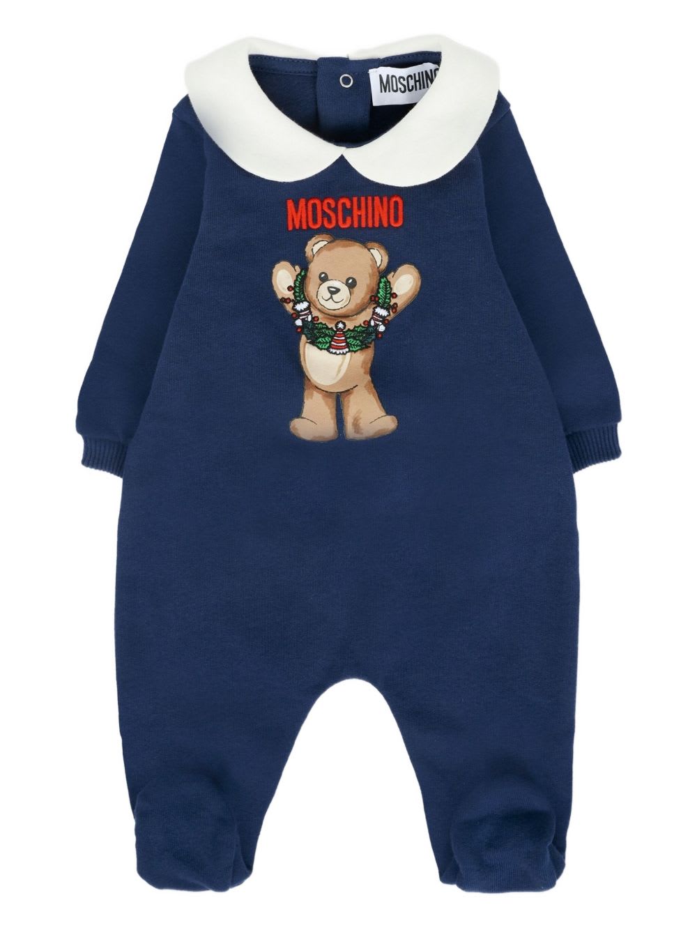 Moschino Blue Babygrow For Baby Boy With Teddy Bear In Blue