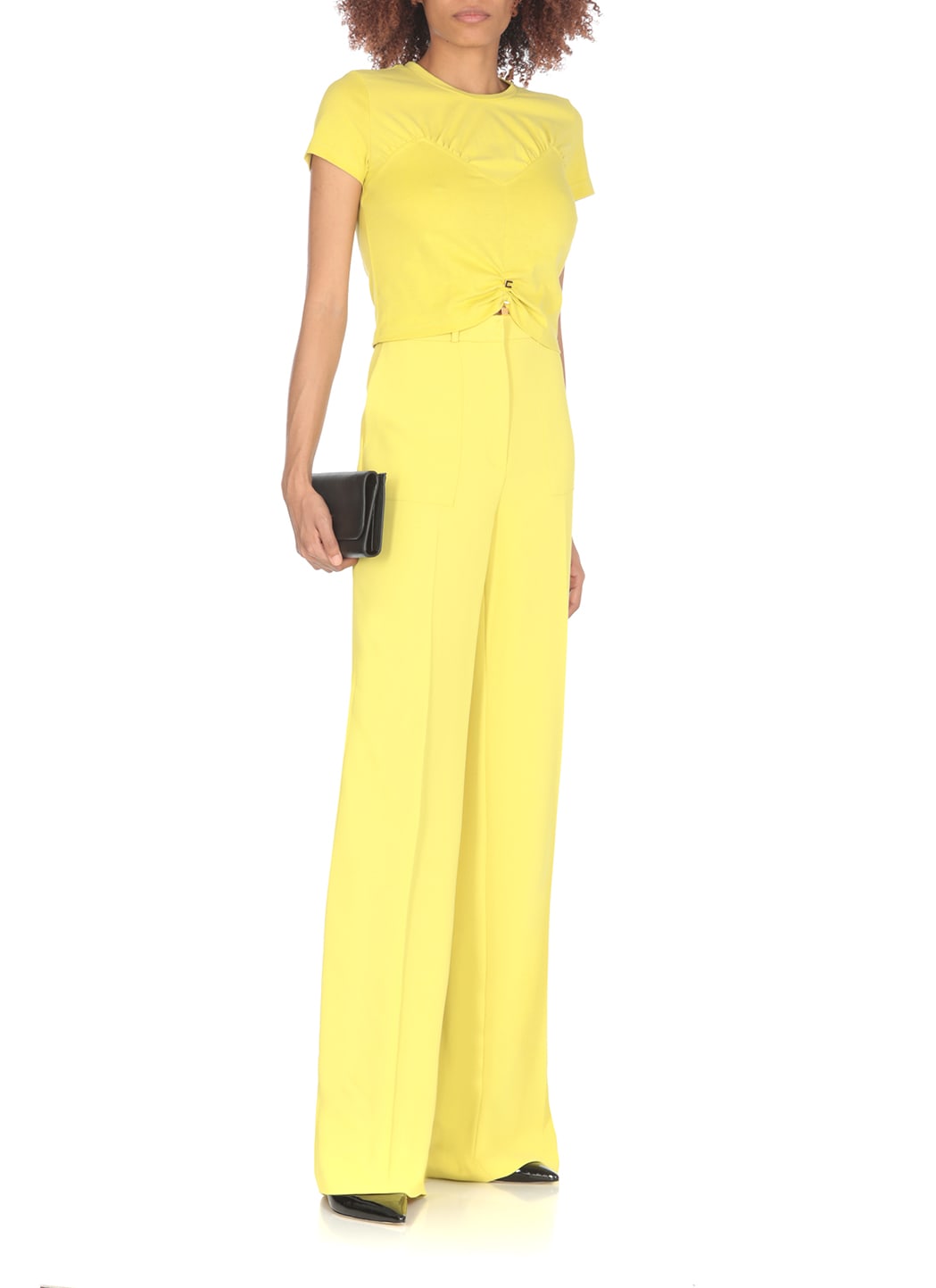 Elisabetta Franchi Wide-leg Crepe Trousers In Yellow