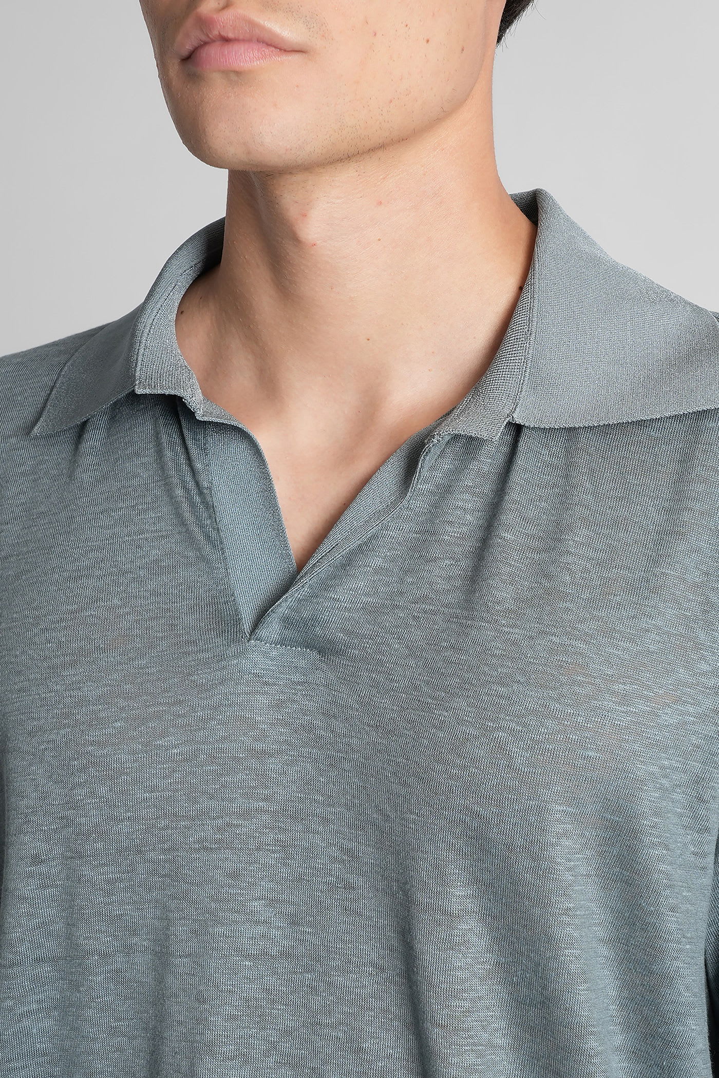 Giorgio Armani Polo In Green Linen In Gray