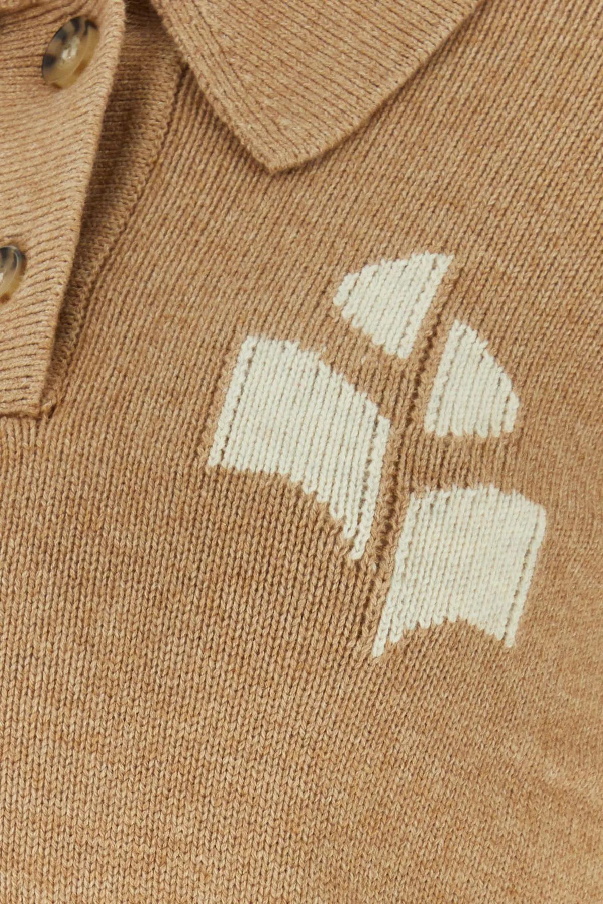 Shop Marant Etoile Melange Biscuit Cotton Blend Nola Polo Shirt In Beige