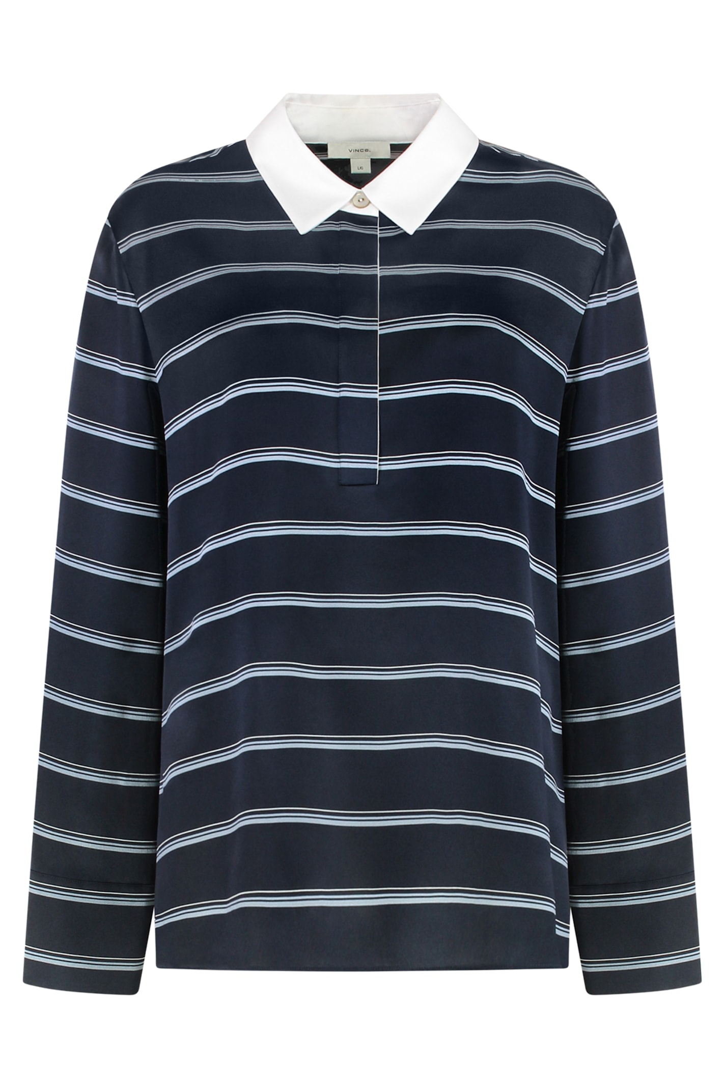 Vince Long-sleeve Stripe Silk Rugby Shirt In Blue