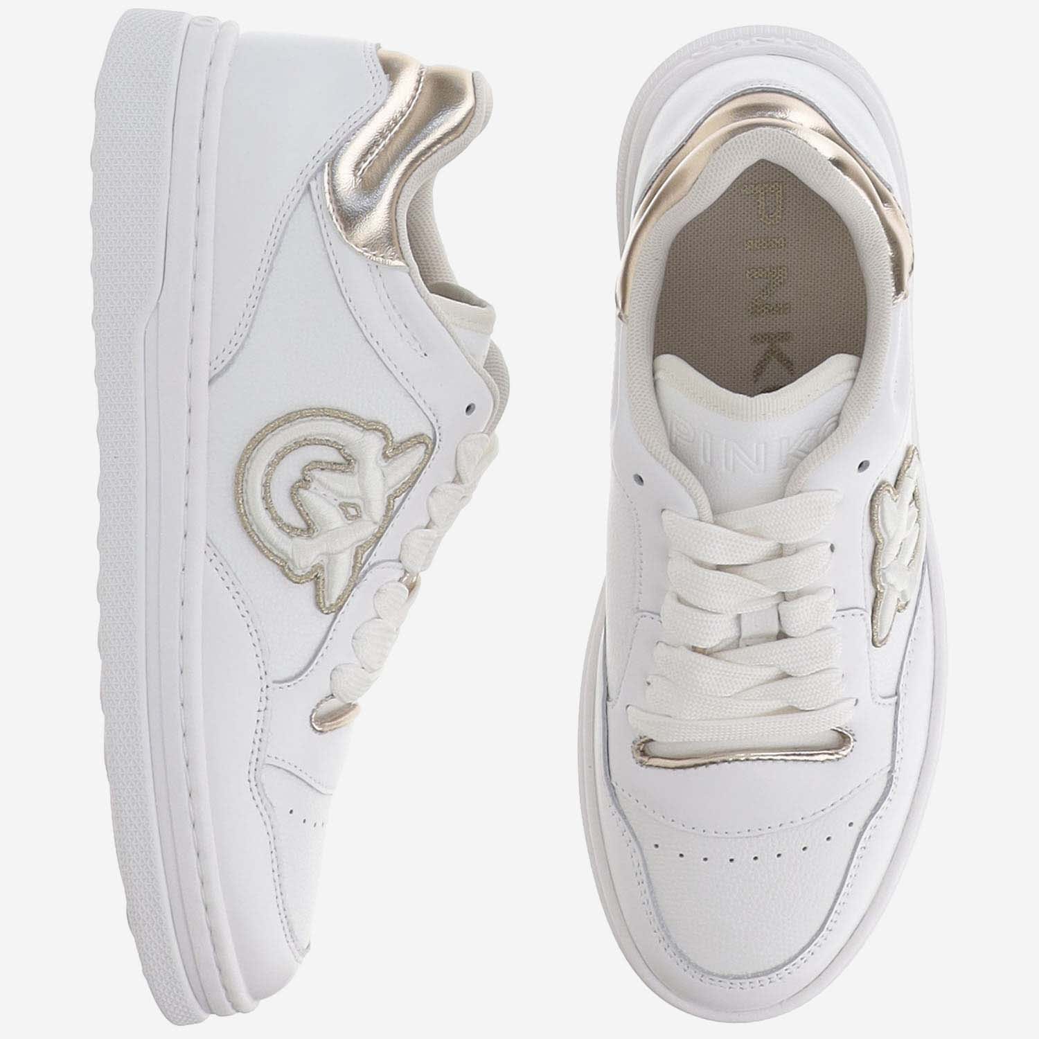 Shop Pinko Leather Sneakers With Logo In White