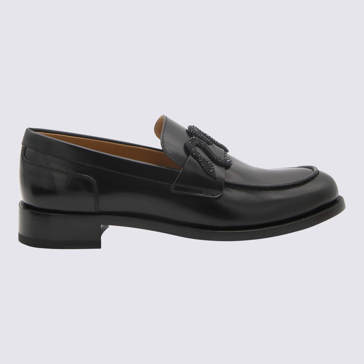 René Caovilla Black Leather Loafers
