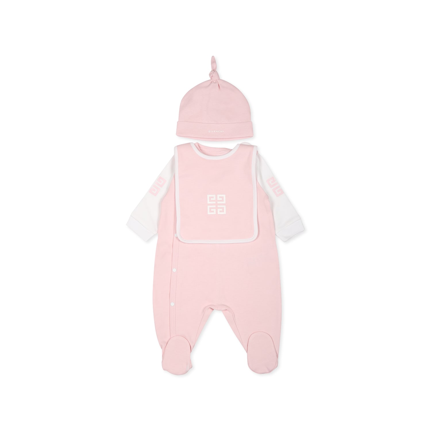 Shop Givenchy Pink Babygrow Set For Baby Girl With Logo