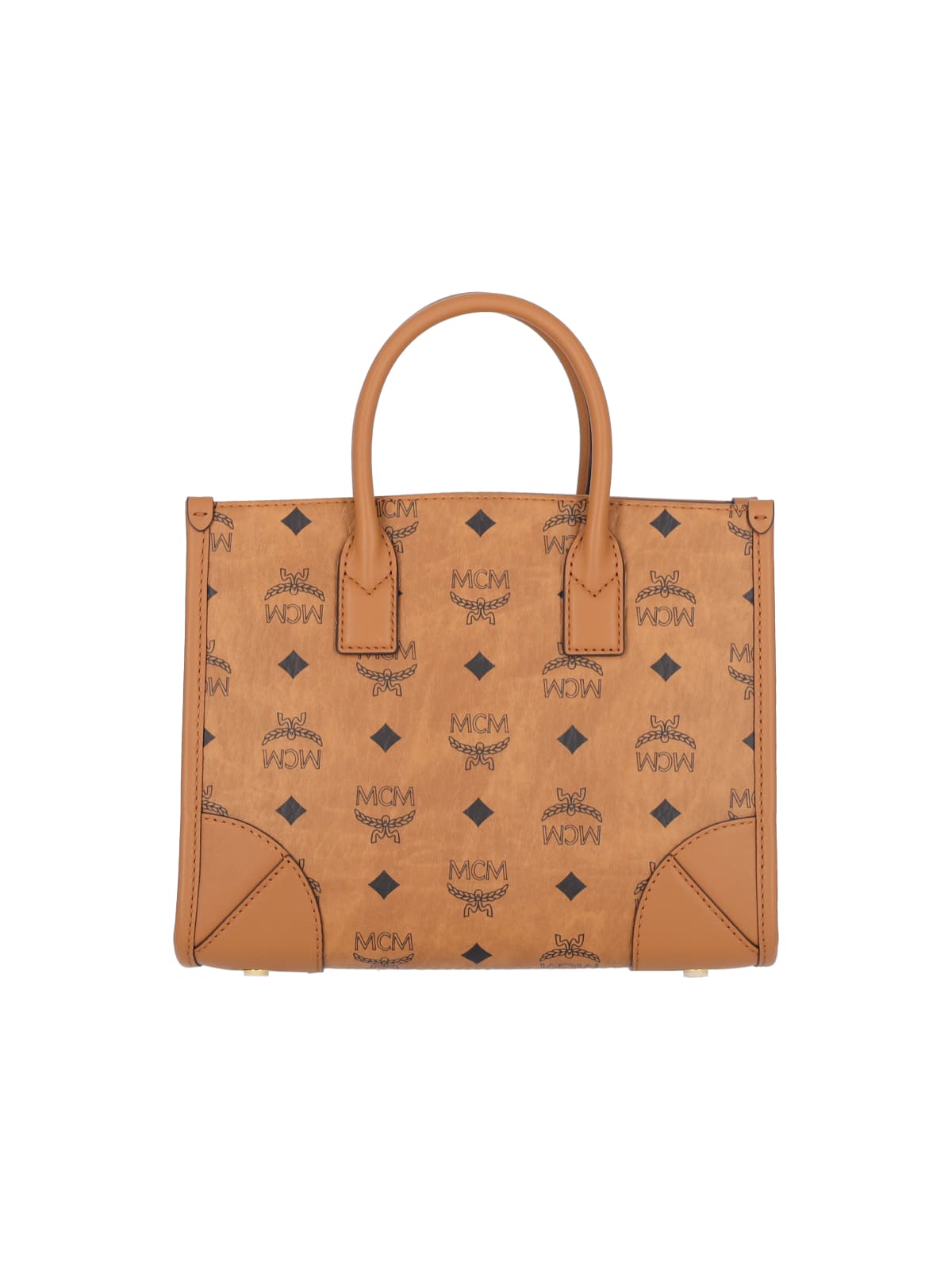 Shop Mcm Small Tote Bags München In Brown