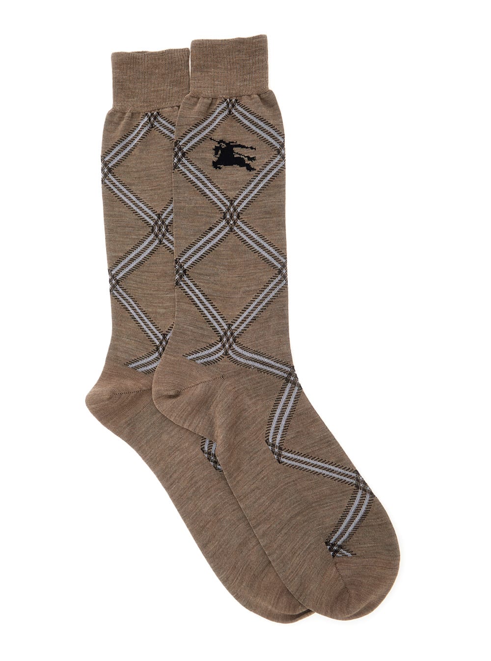 Beige Socks With Equestrian Knight Motif In Wool And Cotton Man