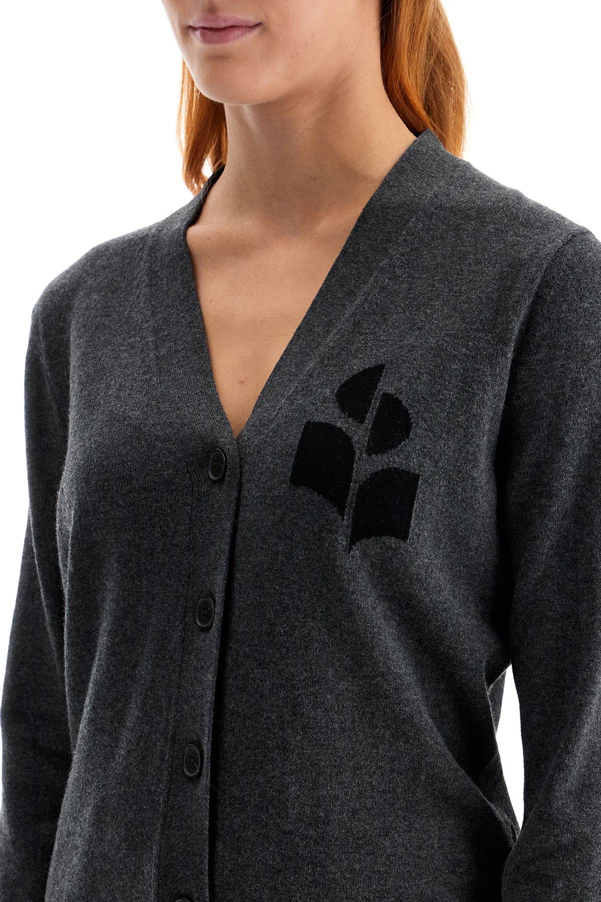 Shop Marant Etoile Karin Cardigan With Logo Intarsia In Anthracite (grey)