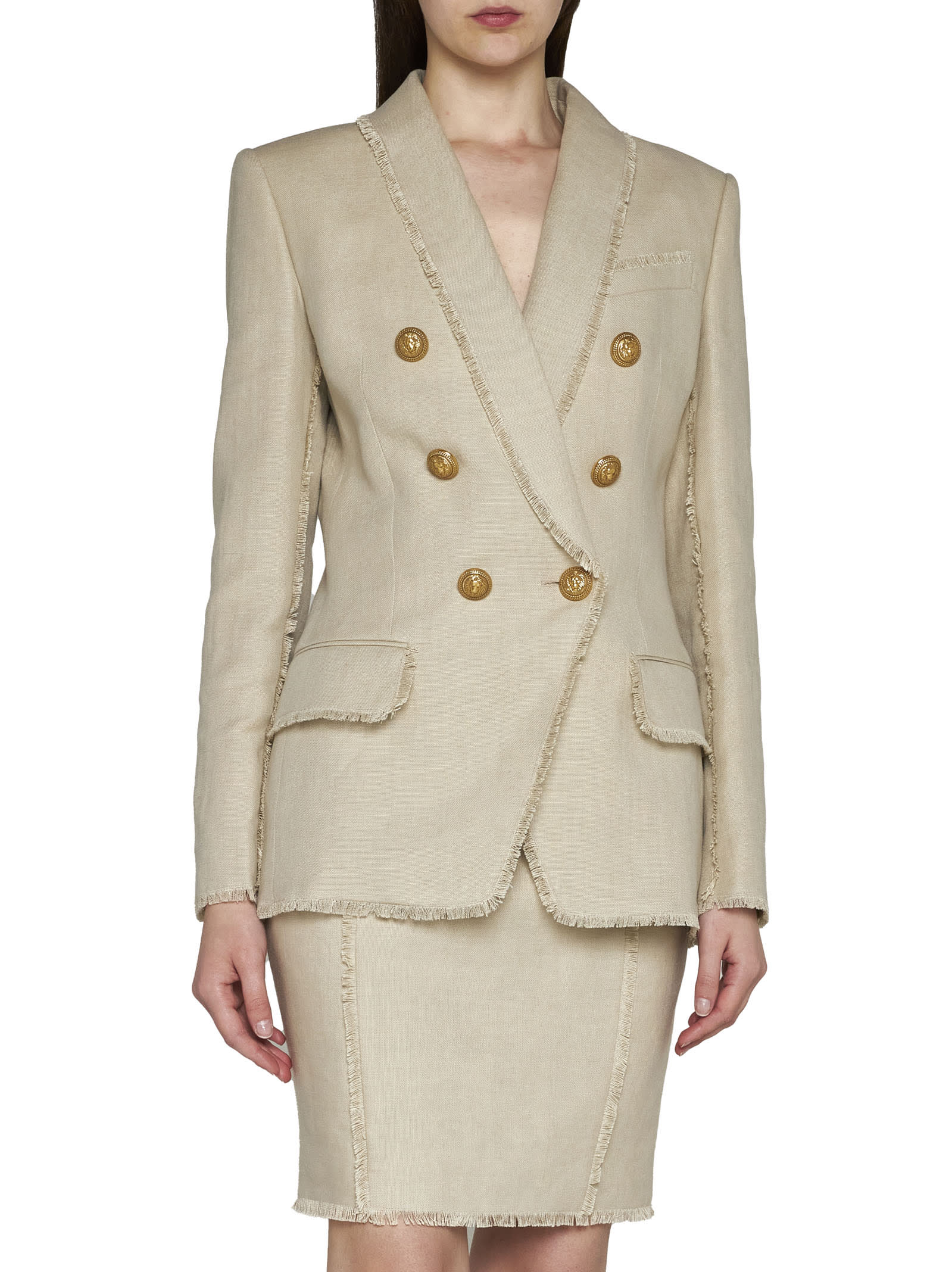 Balmain High-waisted Skirt In Beige