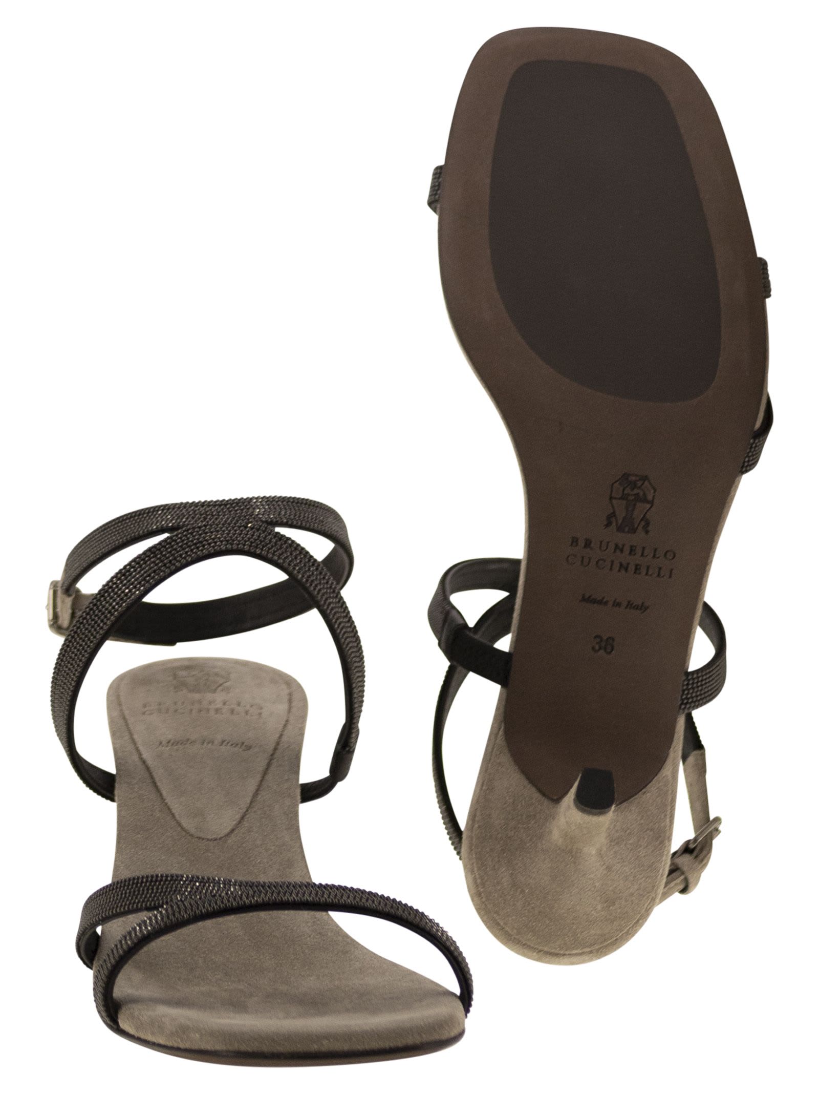 Brunello Cucinelli Sandal City Grey With Precious Straps In Grey