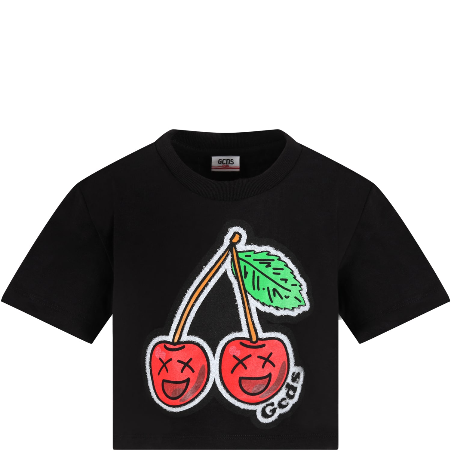 GCDS Mini Black T-shirt For Girl With Cherry