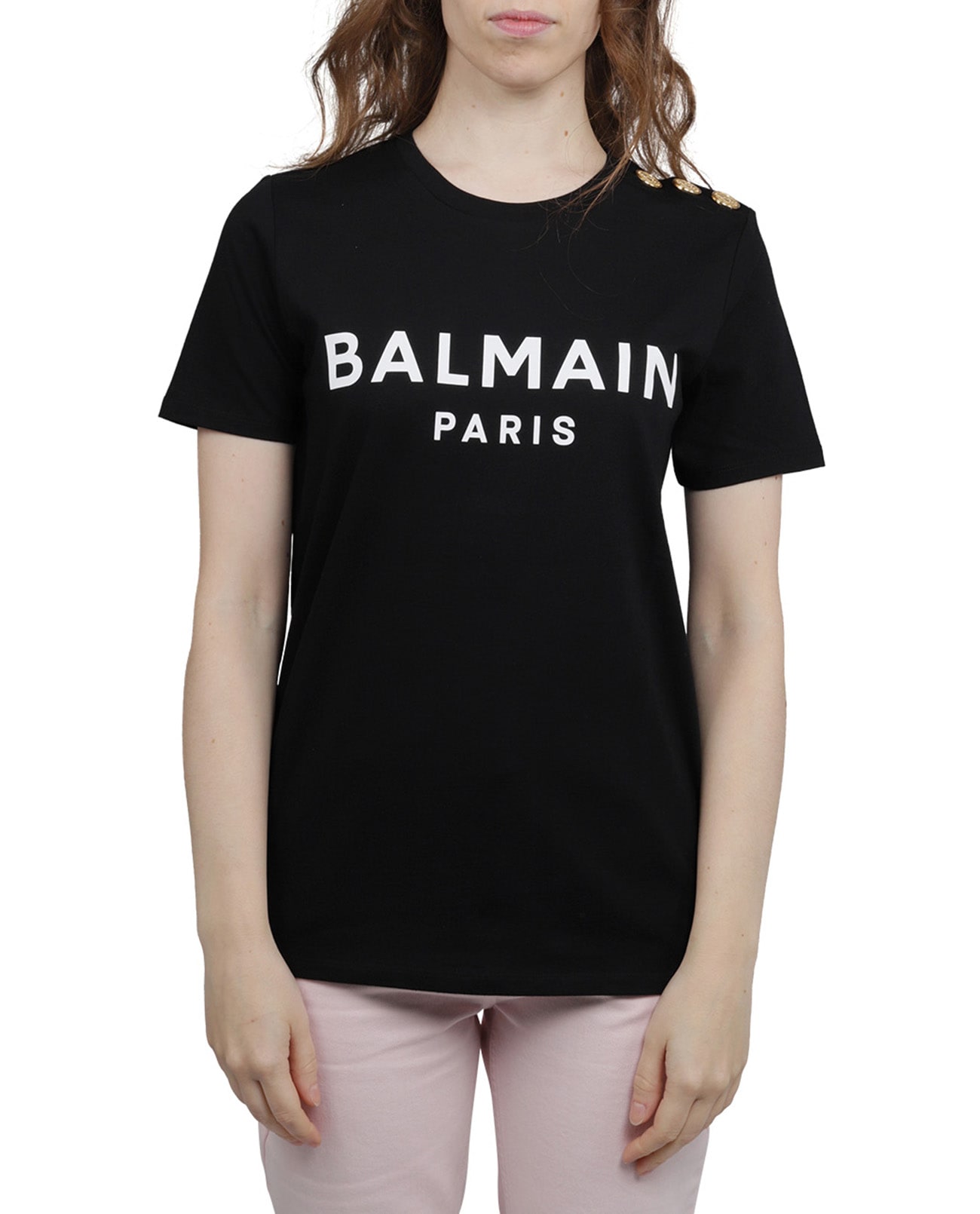 Balmain Black T-shirt White Logo Buttons
