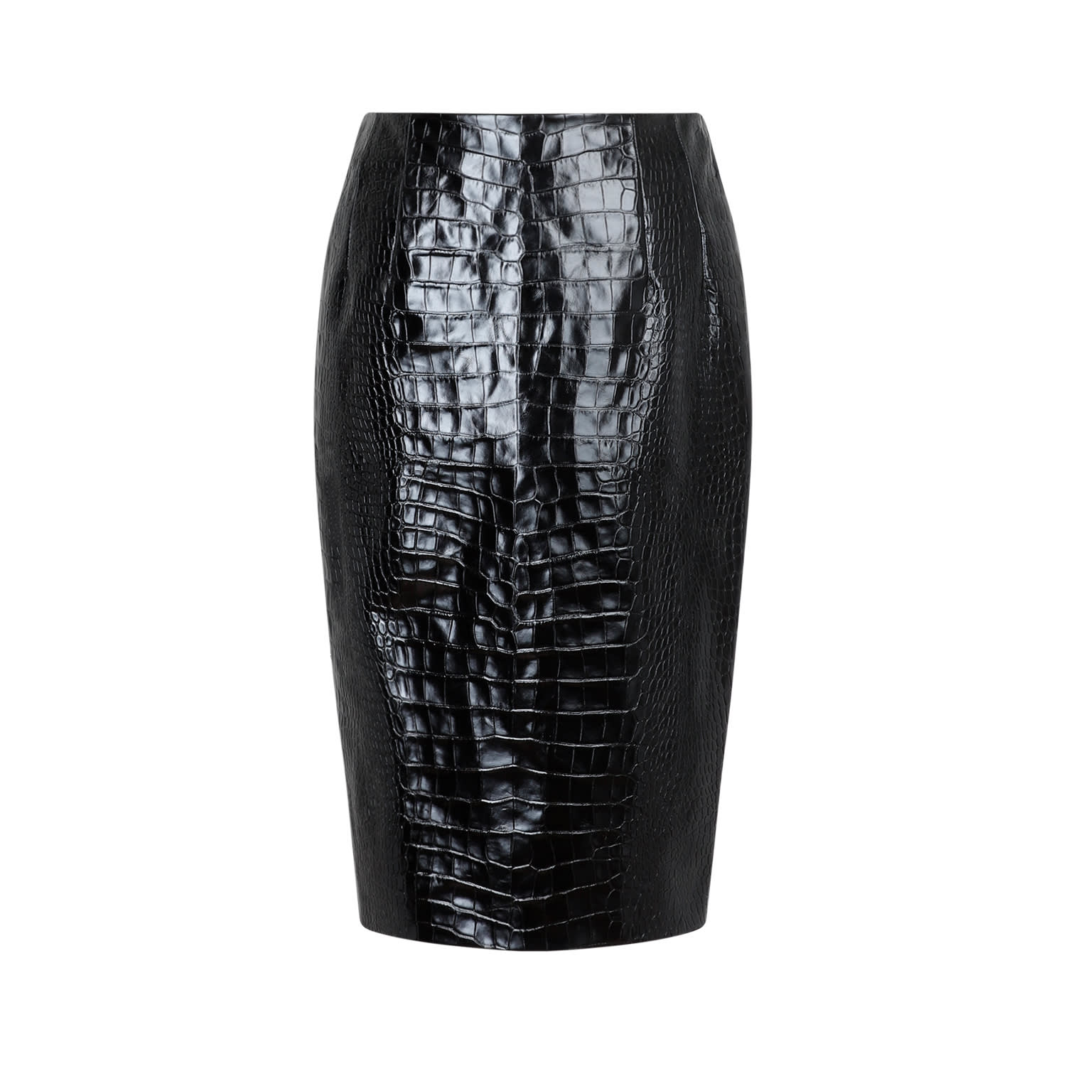 Shop Versace Crocodile Print Leather Skirt In Black