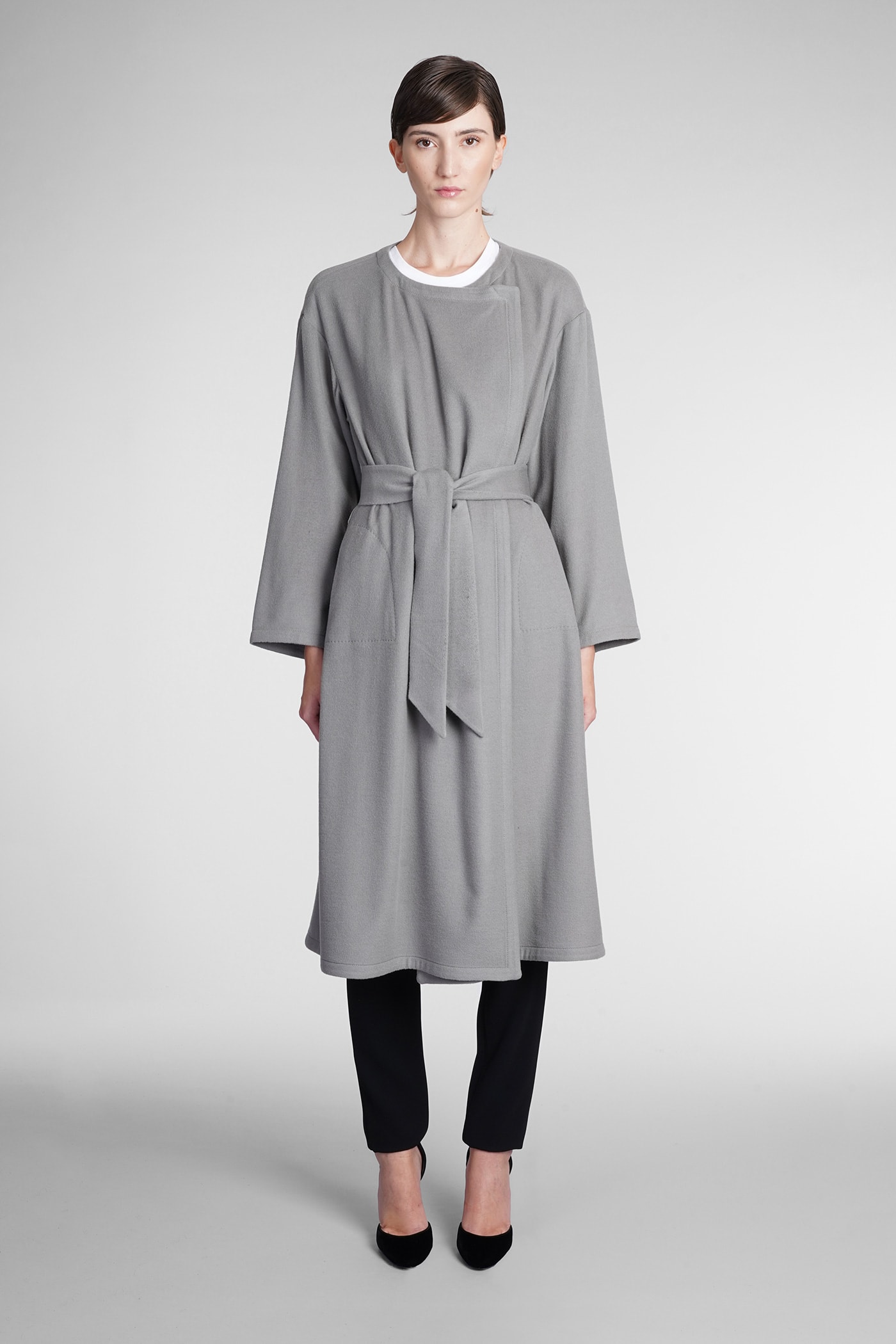 Emporio Armani Coat In Grey Wool