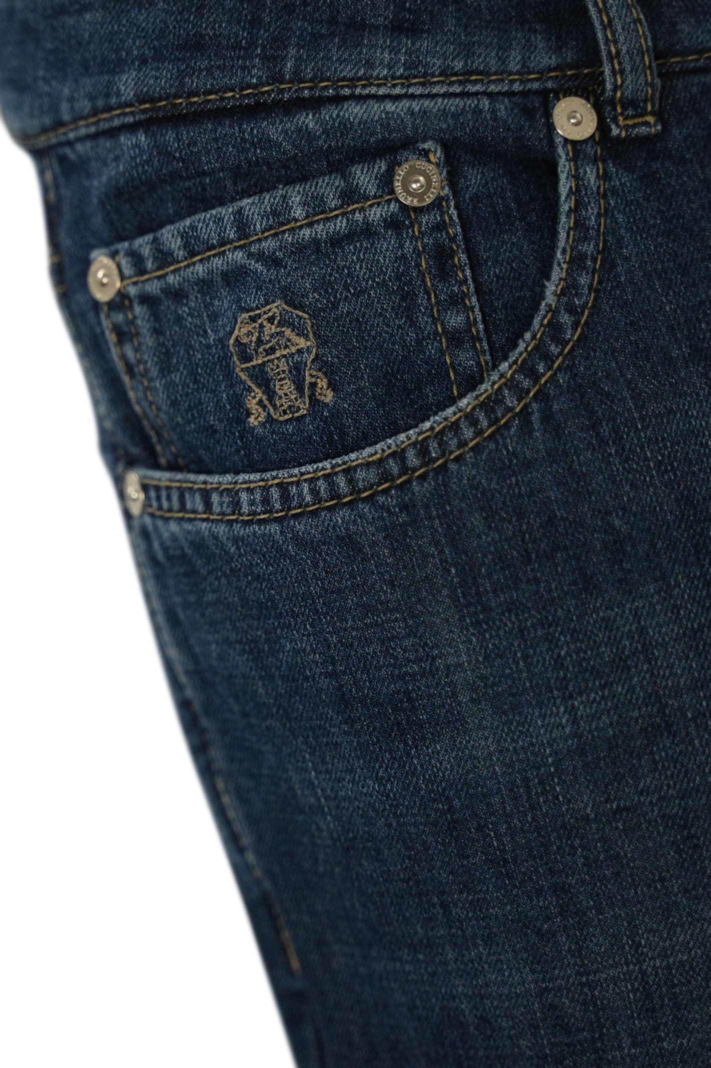 Shop Brunello Cucinelli Jeans With Logo Embroidery In Denim Scuro Old