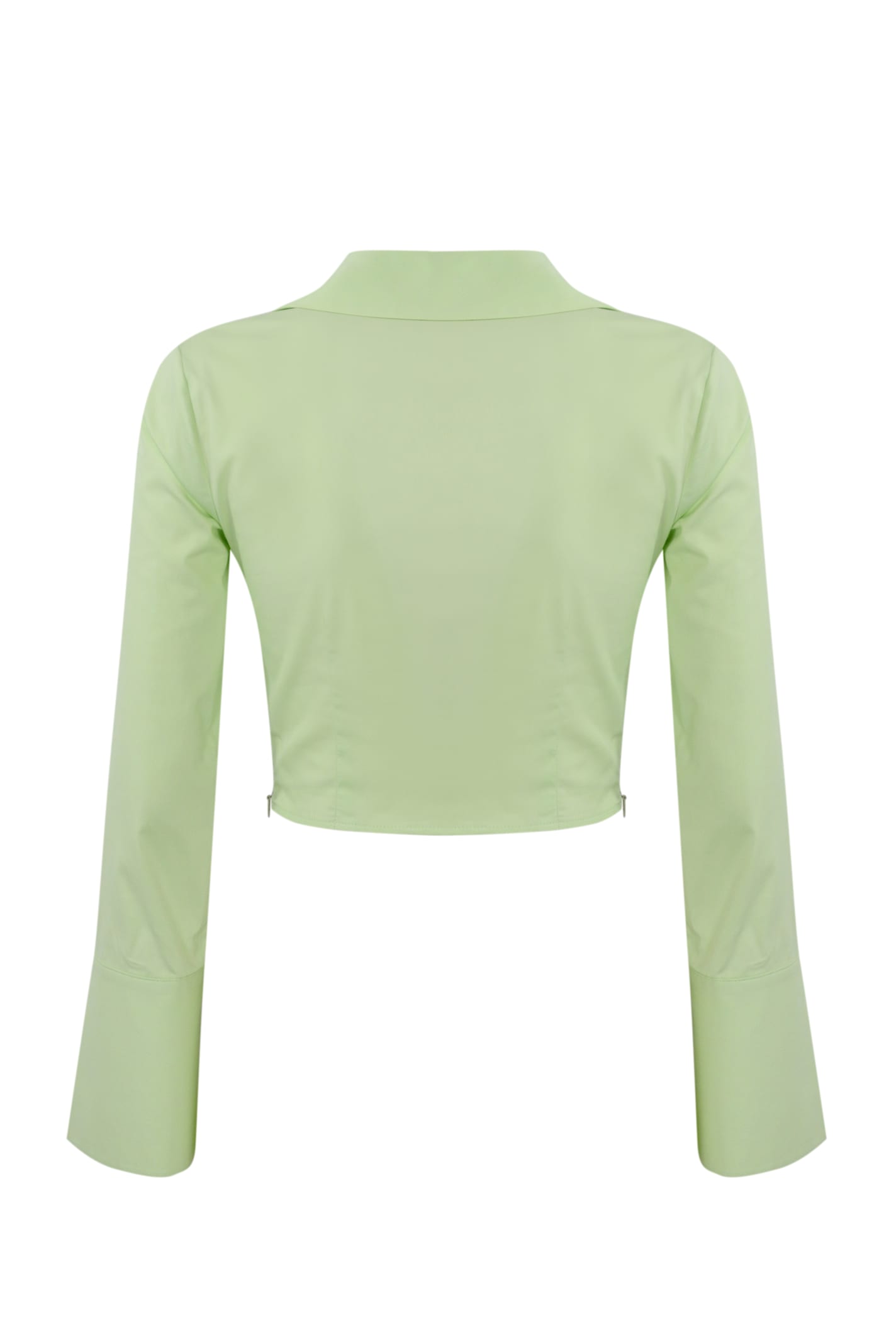 Elisabetta Franchi Satin Crop Shirt With Draping In Menta
