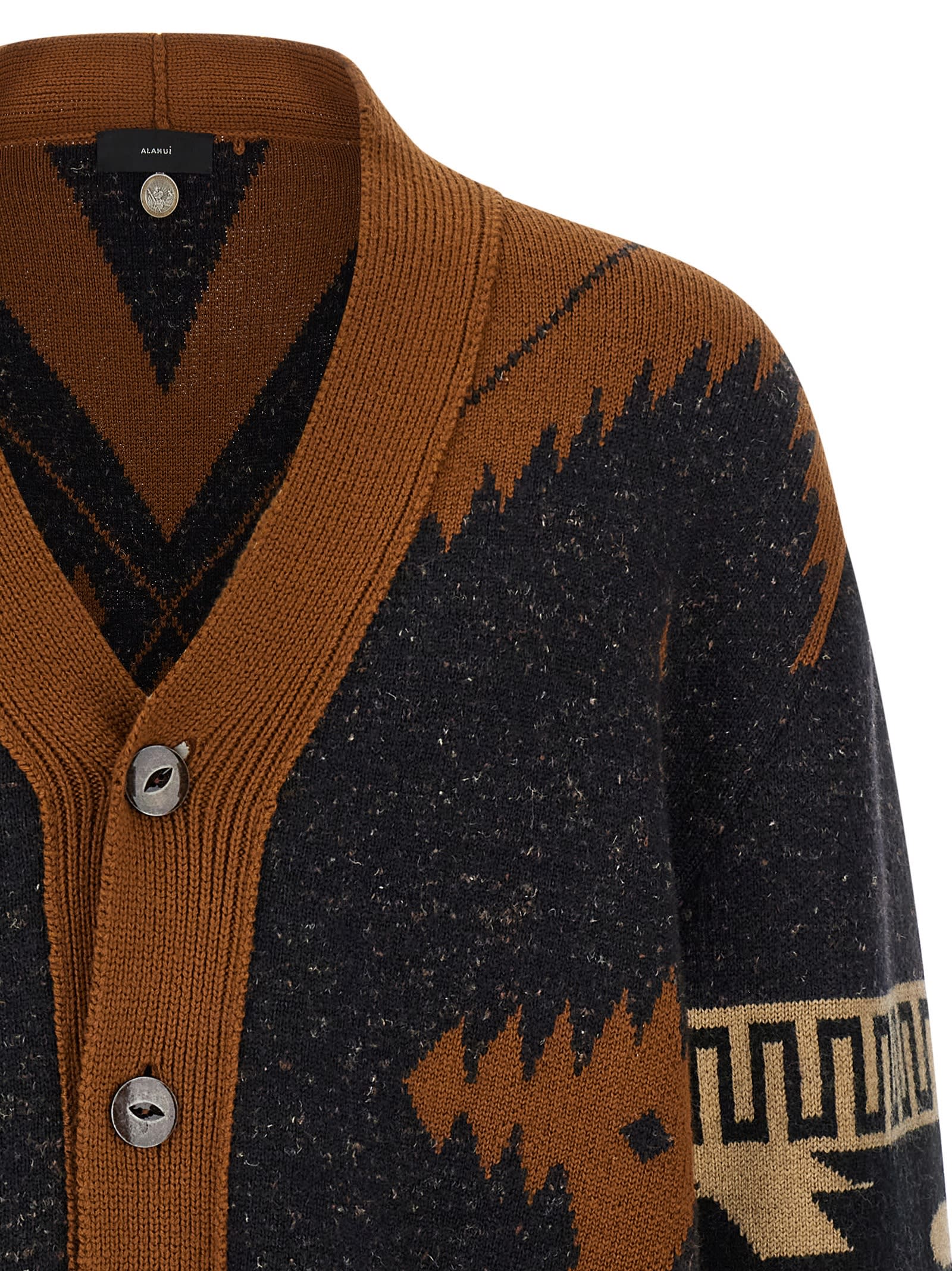Alanui Geometric Pattern Long Sleeve Cardigan In Brown