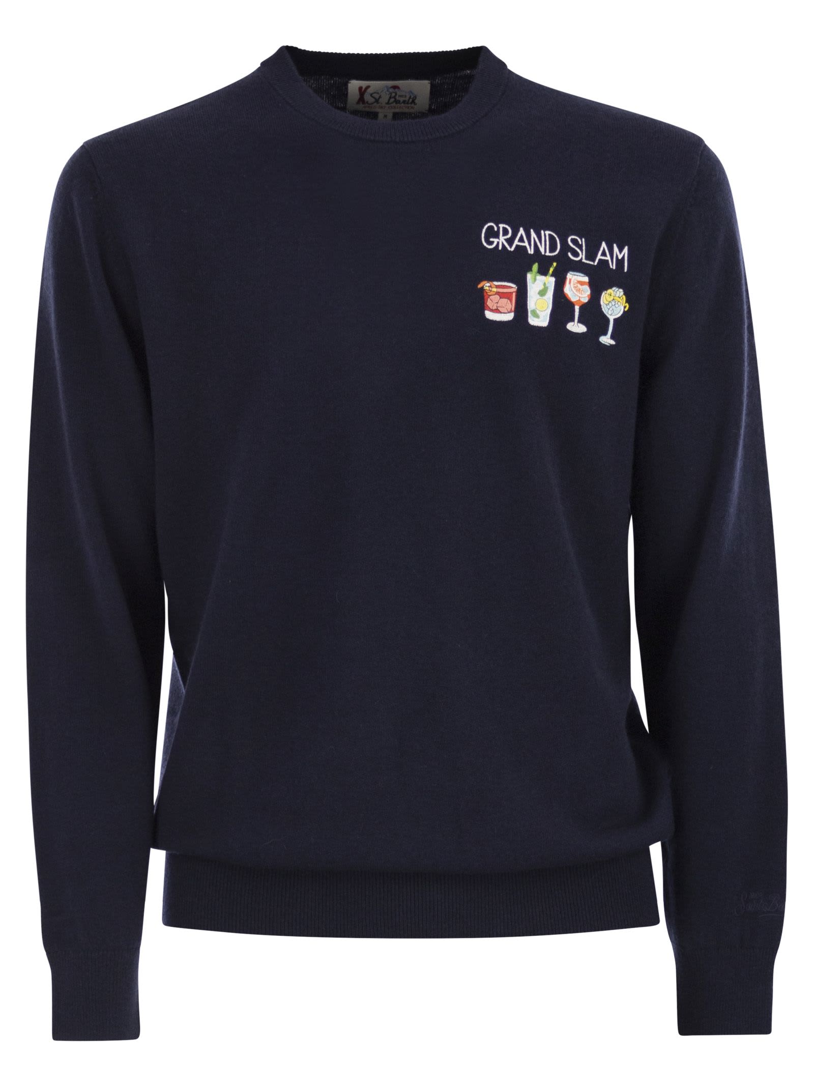 Mc2 Saint Barth Heron Light Embroidered Sweater In Blue