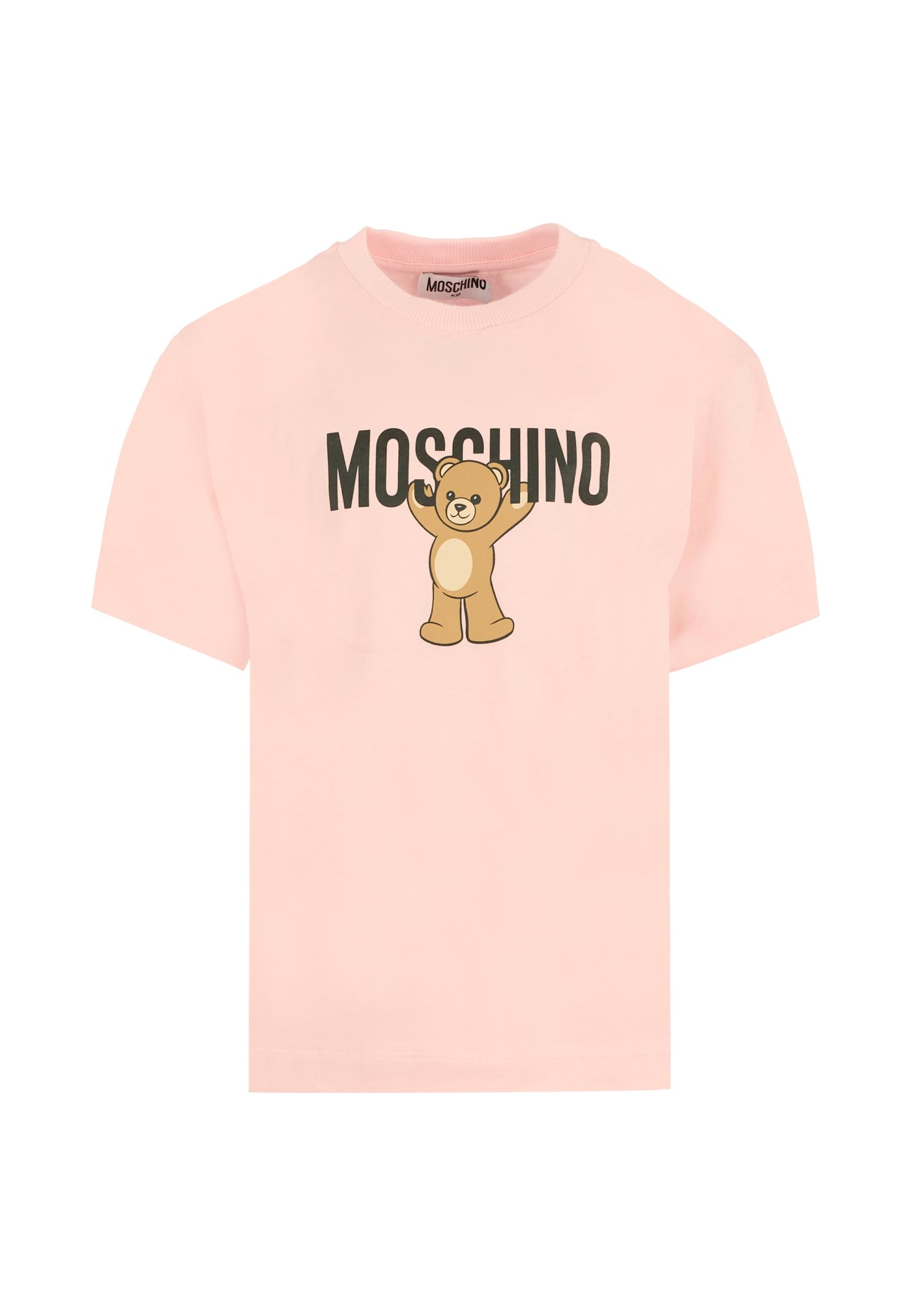 Moschino Pink T-shirt For Girl With Teddy Bear In Animal Print