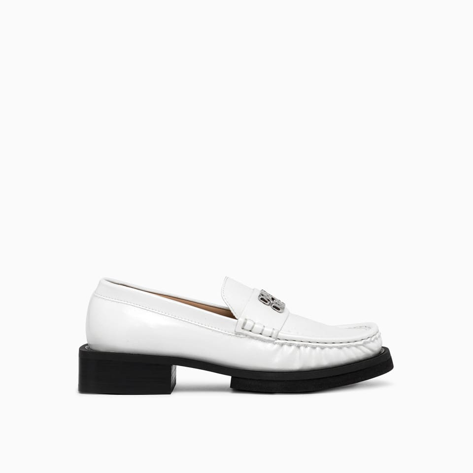 Shop Ganni Butterfly Logo Moccasins In White