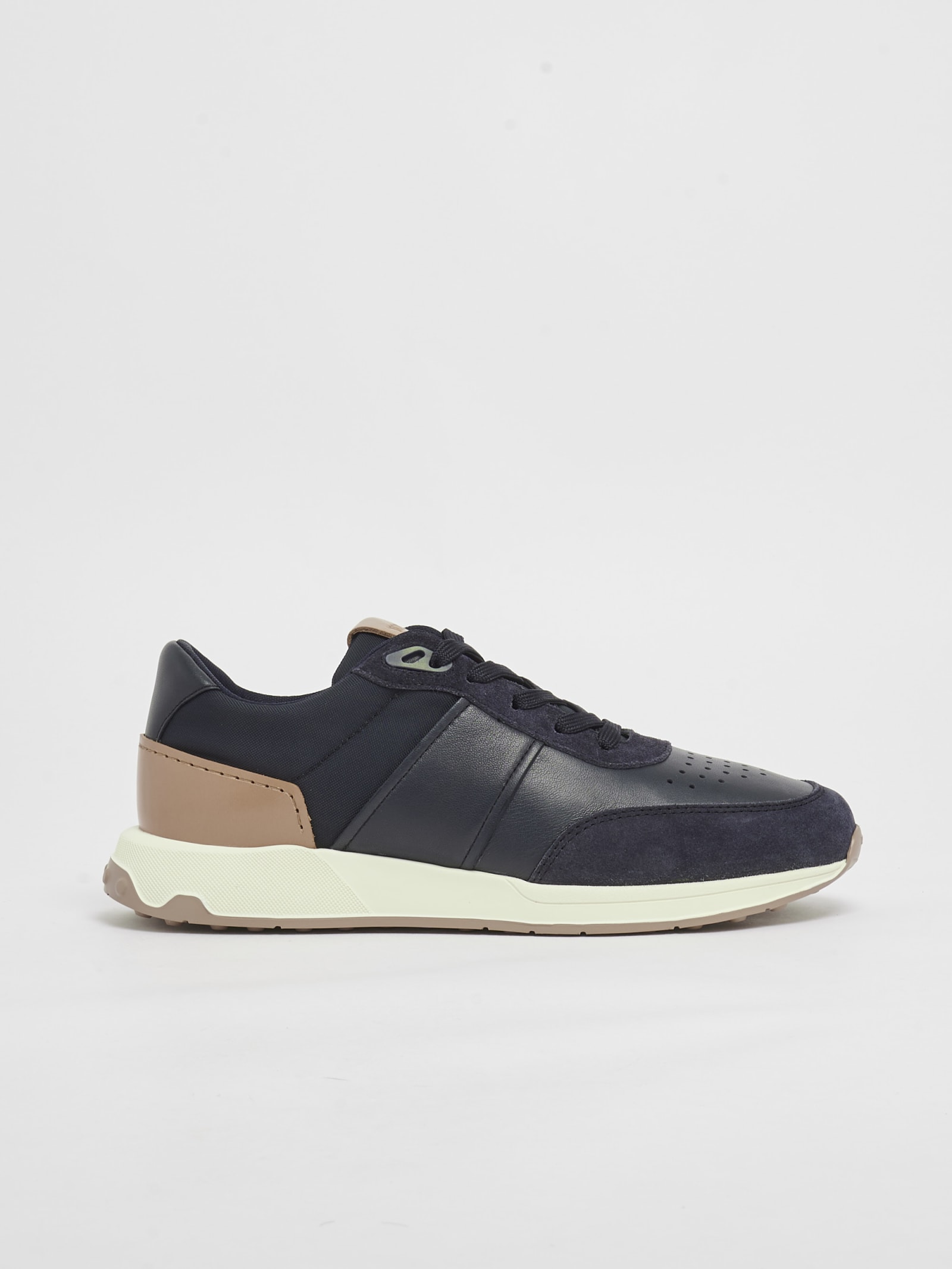 Leather And Techno Fabric Sneakers