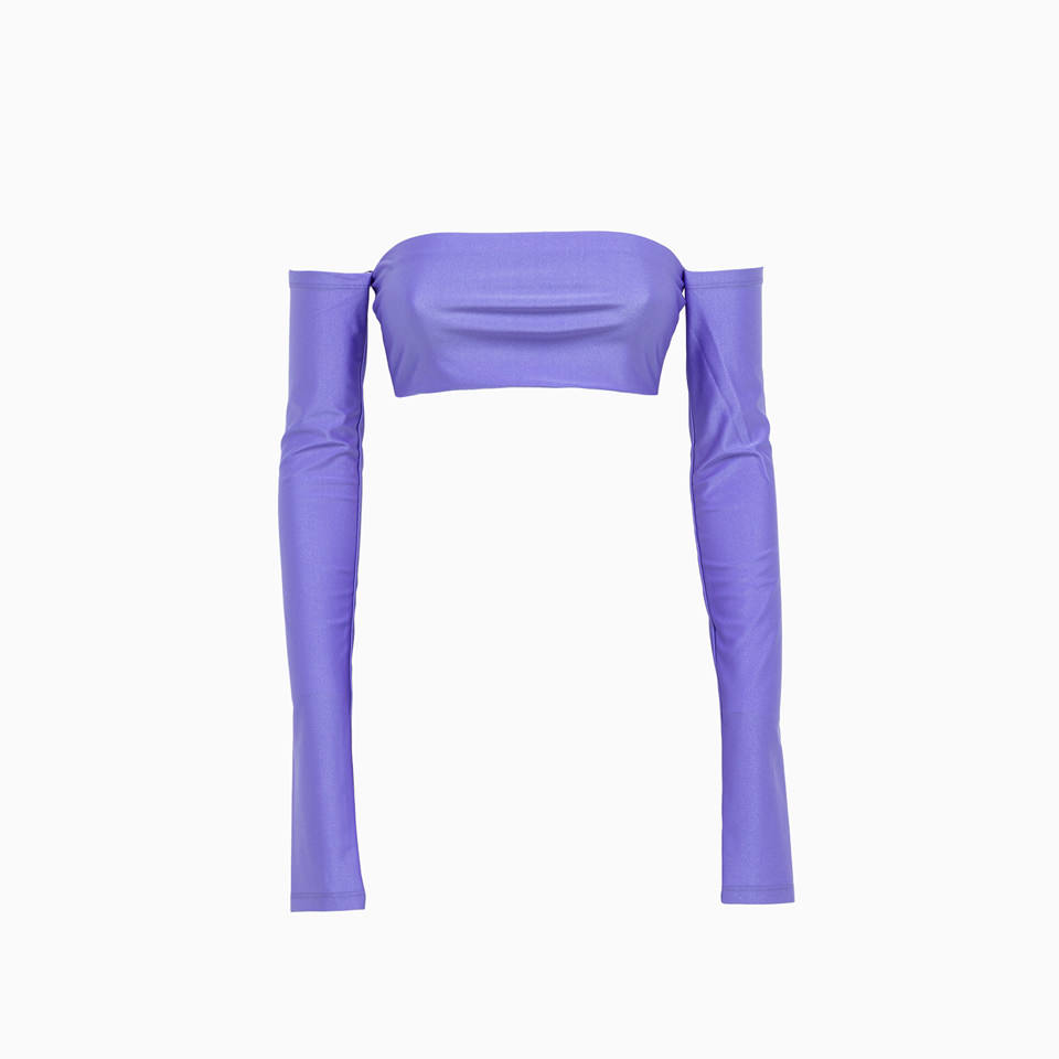 The Andamane Lexi Shiny Crop Top In Lilac