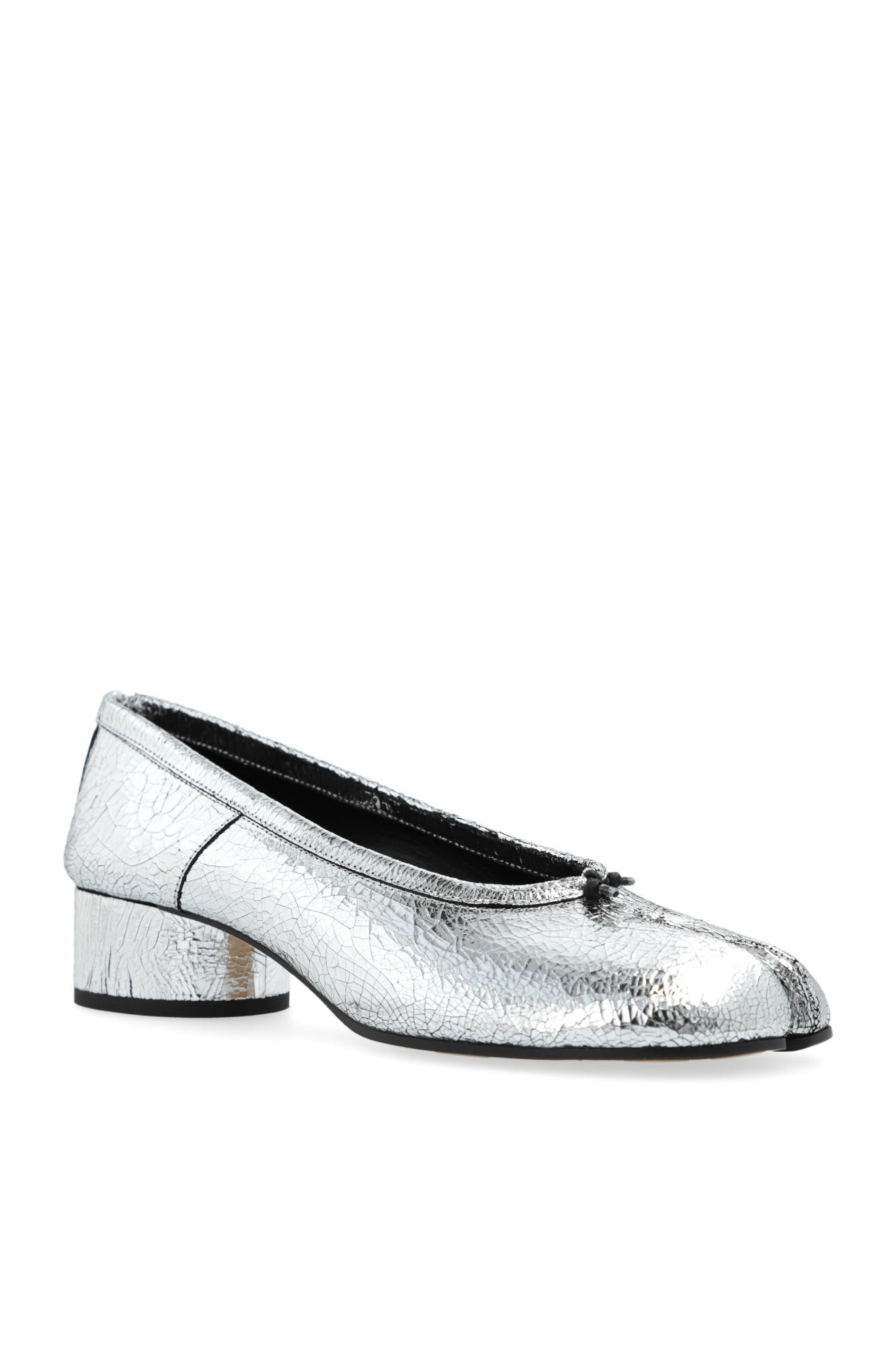 Shop Maison Margiela Leather Heeled Shoes Tabi In Silver