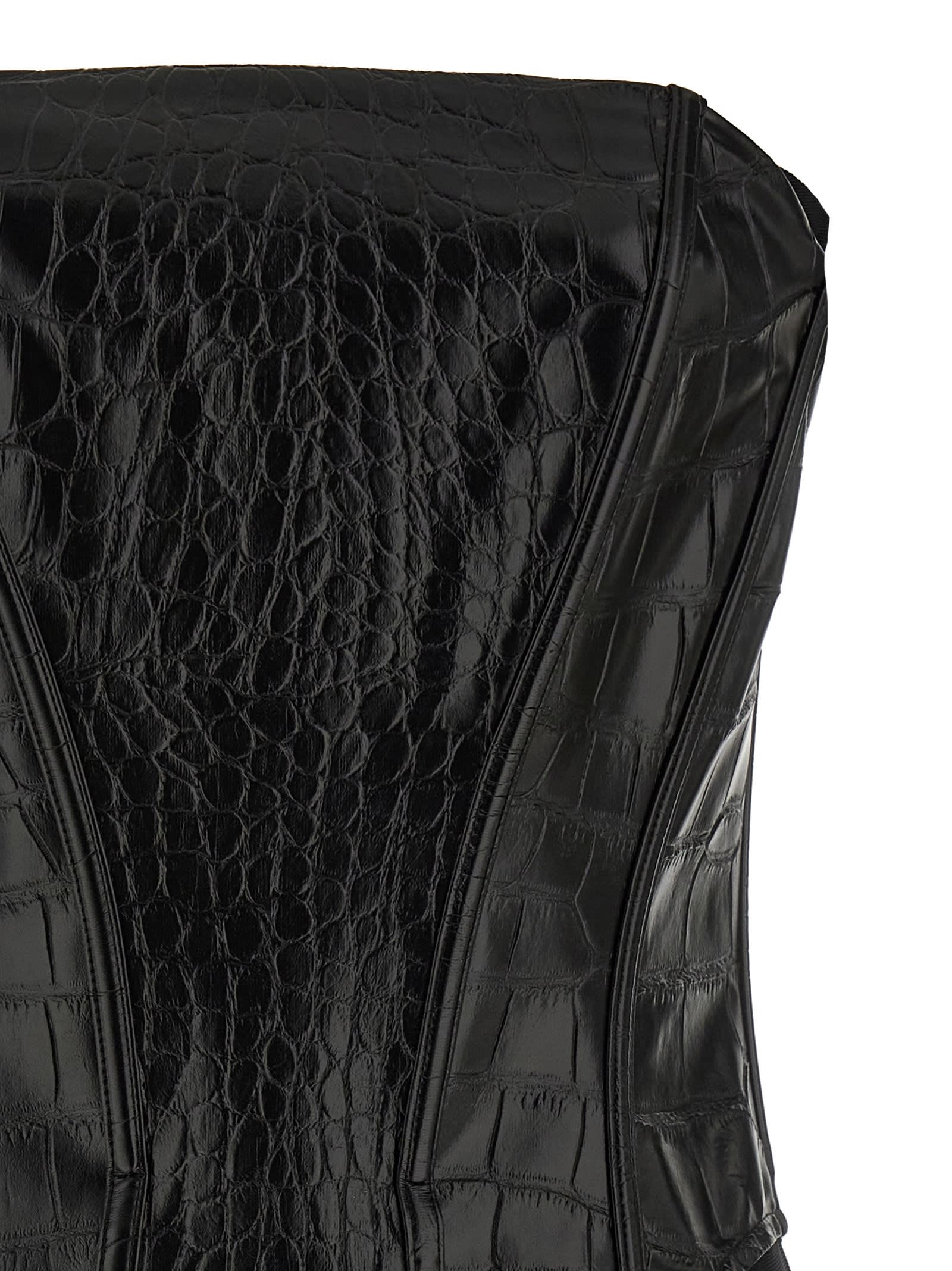 Elisabetta Franchi Croc-embossed Sheer Paneling Sleeveless Dress In Black