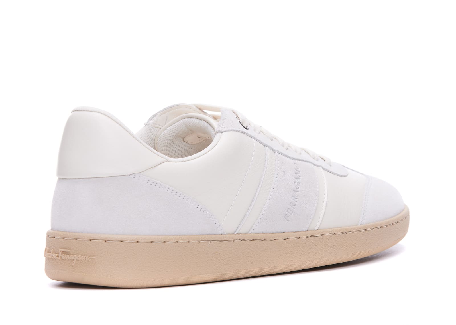 Ferragamo Salvatore  Cream Leather Achille 1' Sneakers Men