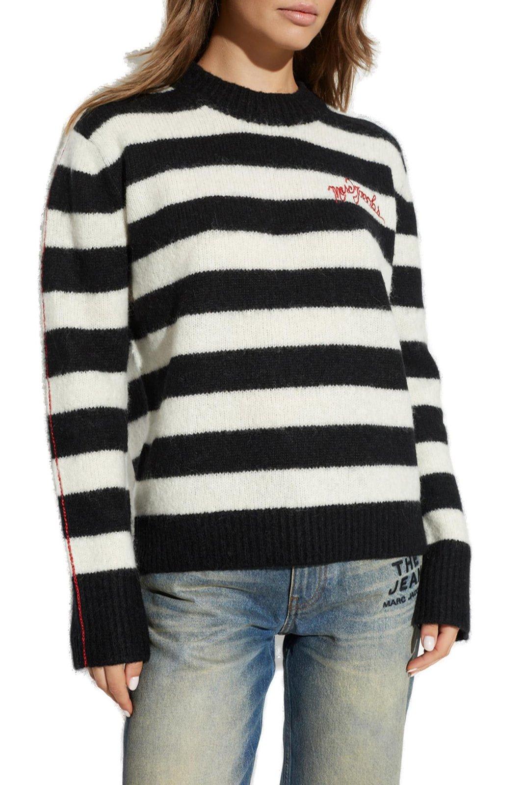 Shop Marc Jacobs The Striped Brushed Logo Embroidered Jumper In Black White