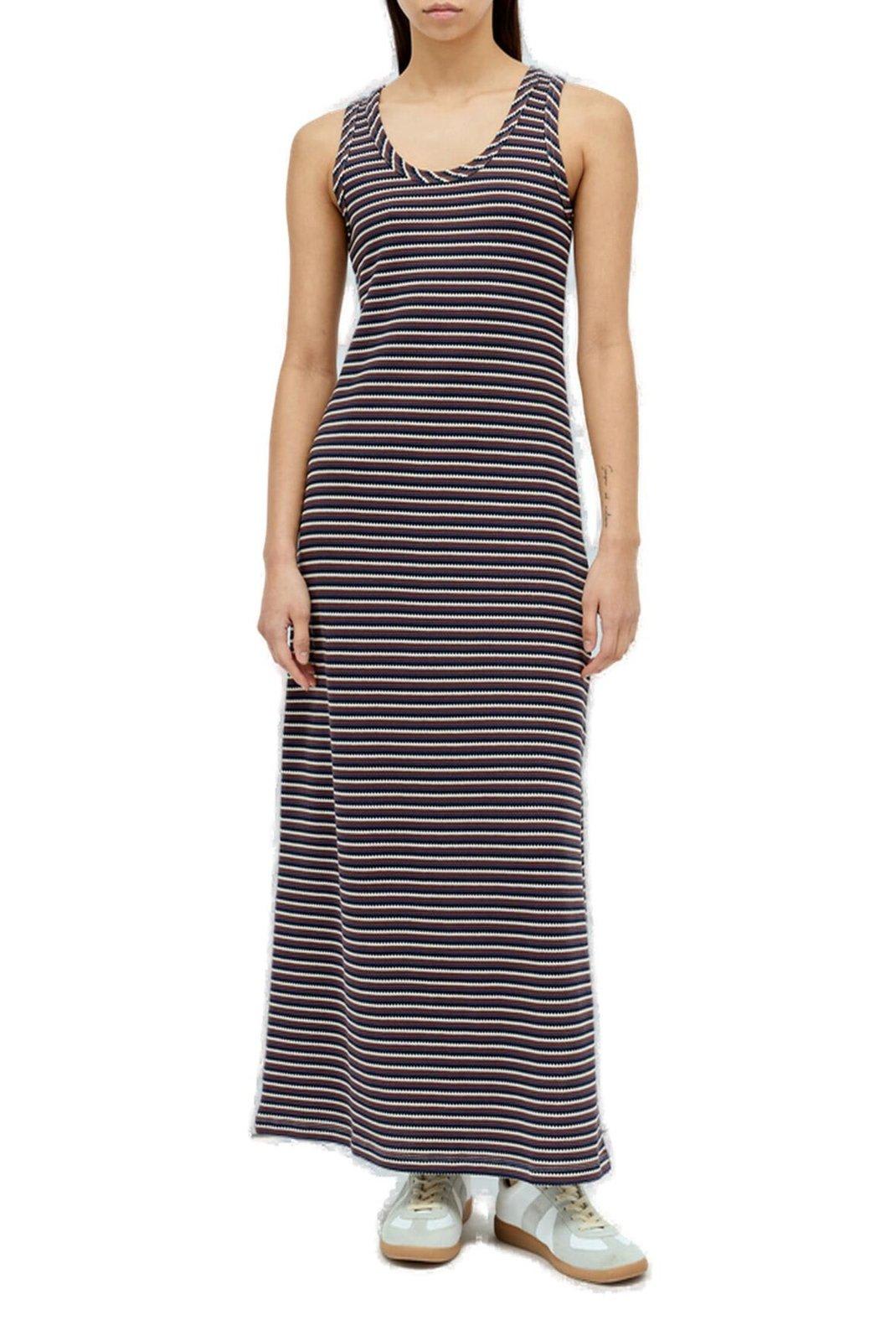 Shop Apc Striped Sleeveless Dress In Cad Noisette