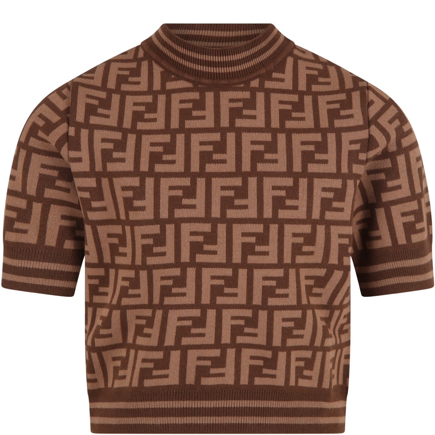 Fendi Brown Sweater For Girl With Double Ff Logo