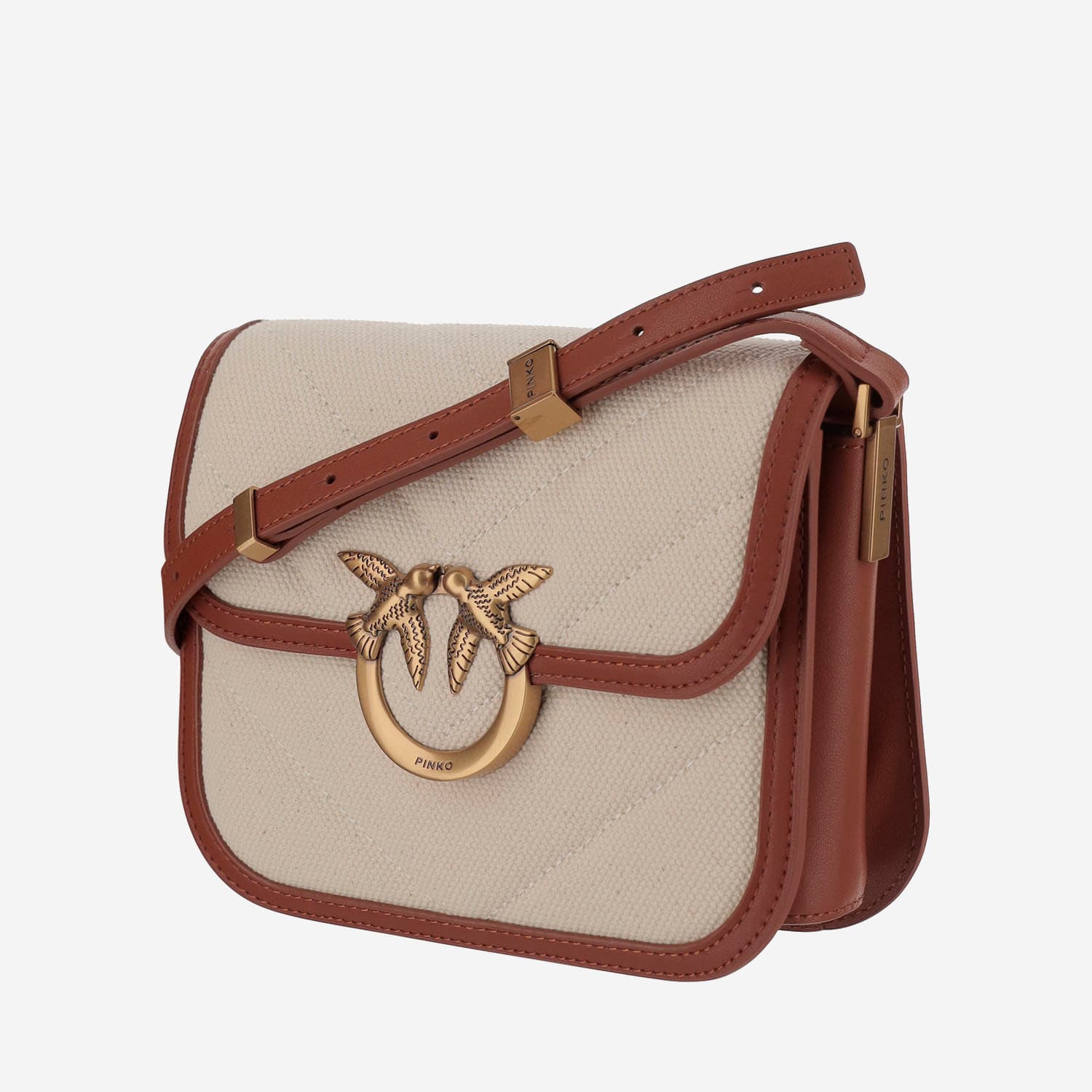 Pinko Love Bag Square Canvas And Leather Handbag