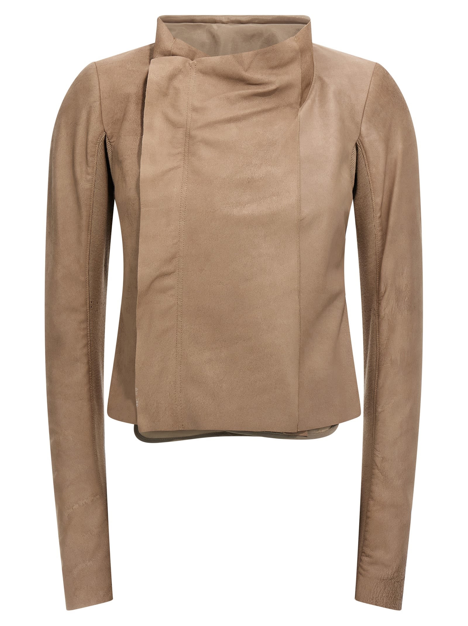 Rick Owens Low Neck Biker Casual Jackets And Parka Pink In Neutral