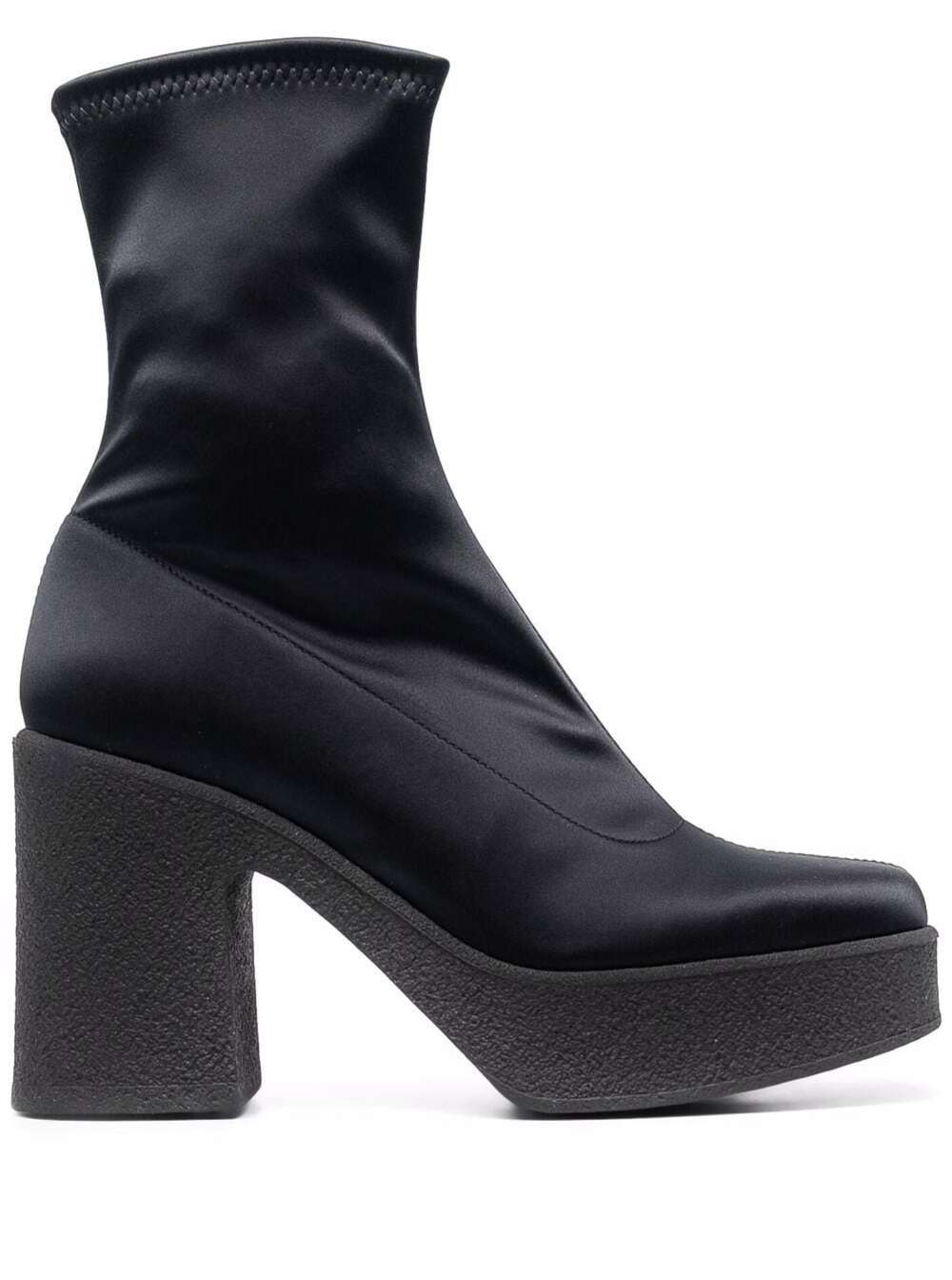 Pollini Black Fabric Ankle Boots With Square Toe