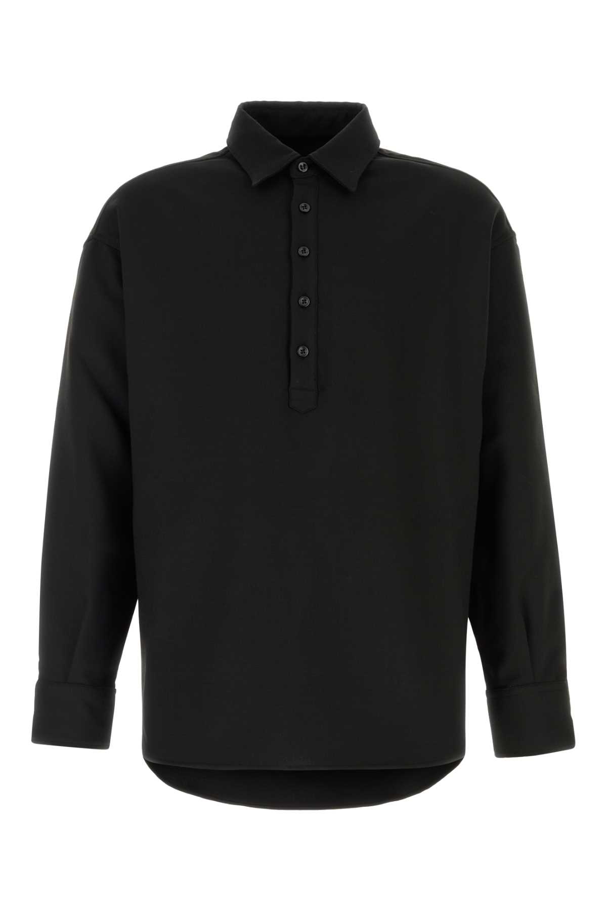 Shop Emporio Armani Black Stretch Polyester Blend Polo Shirt In Blk