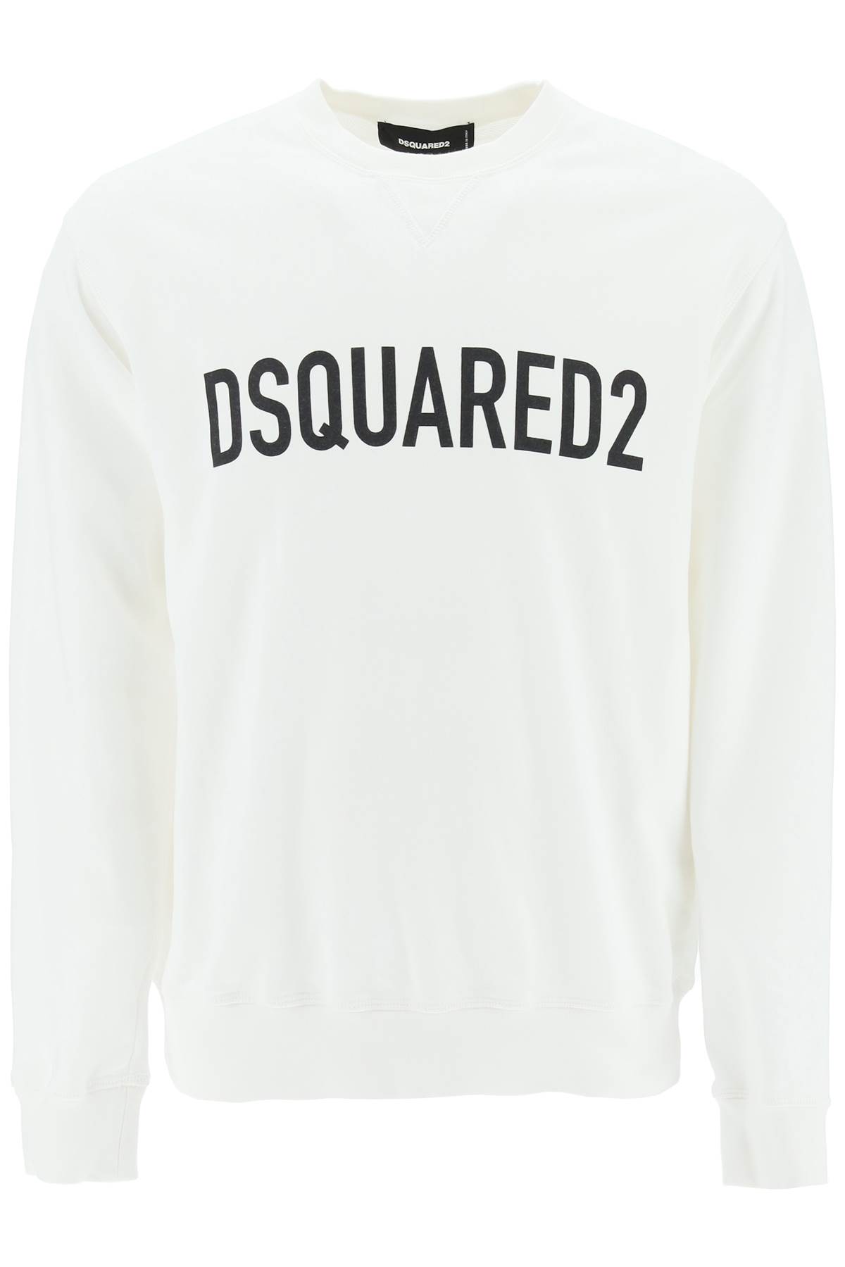Dsquared2 Ribbed Crew-neck Cotton Sweatshirt With Long Sleeves In White (white)