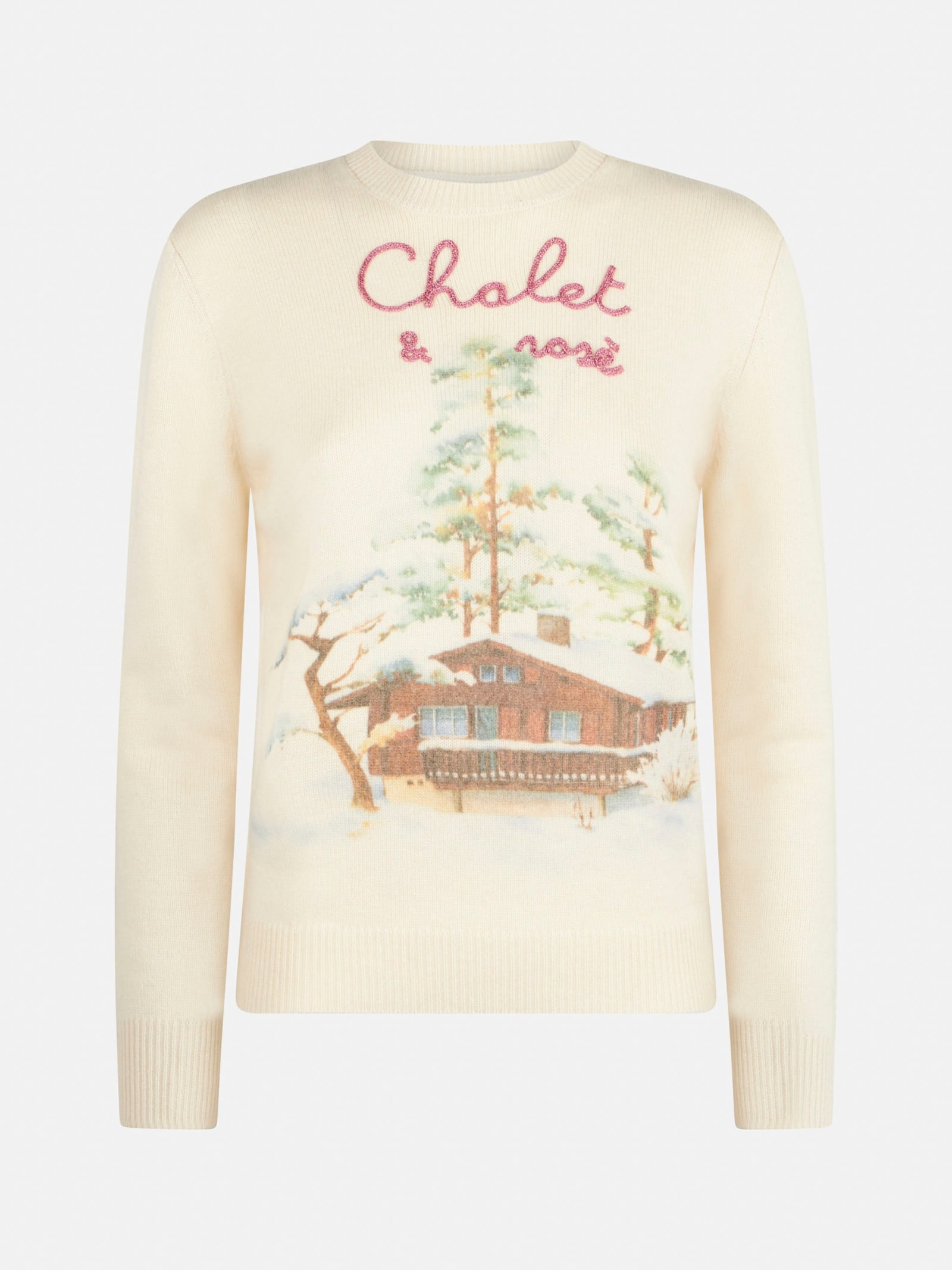 Shop Mc2 Saint Barth Woman Crewneck Sweater With Chalet & Rosè Embroidery In White